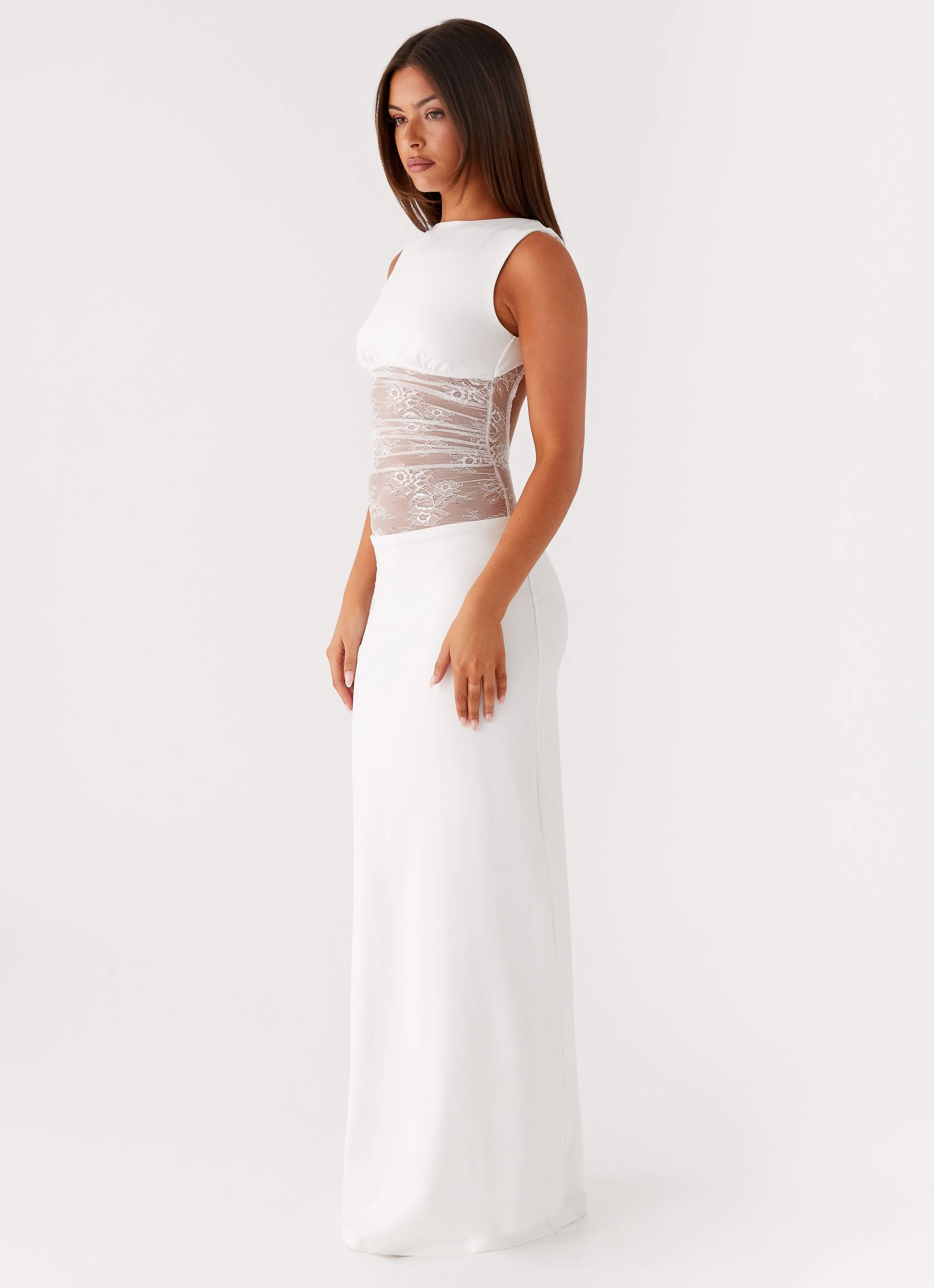 Back-Zip Medina Lace Maxi Dress - White