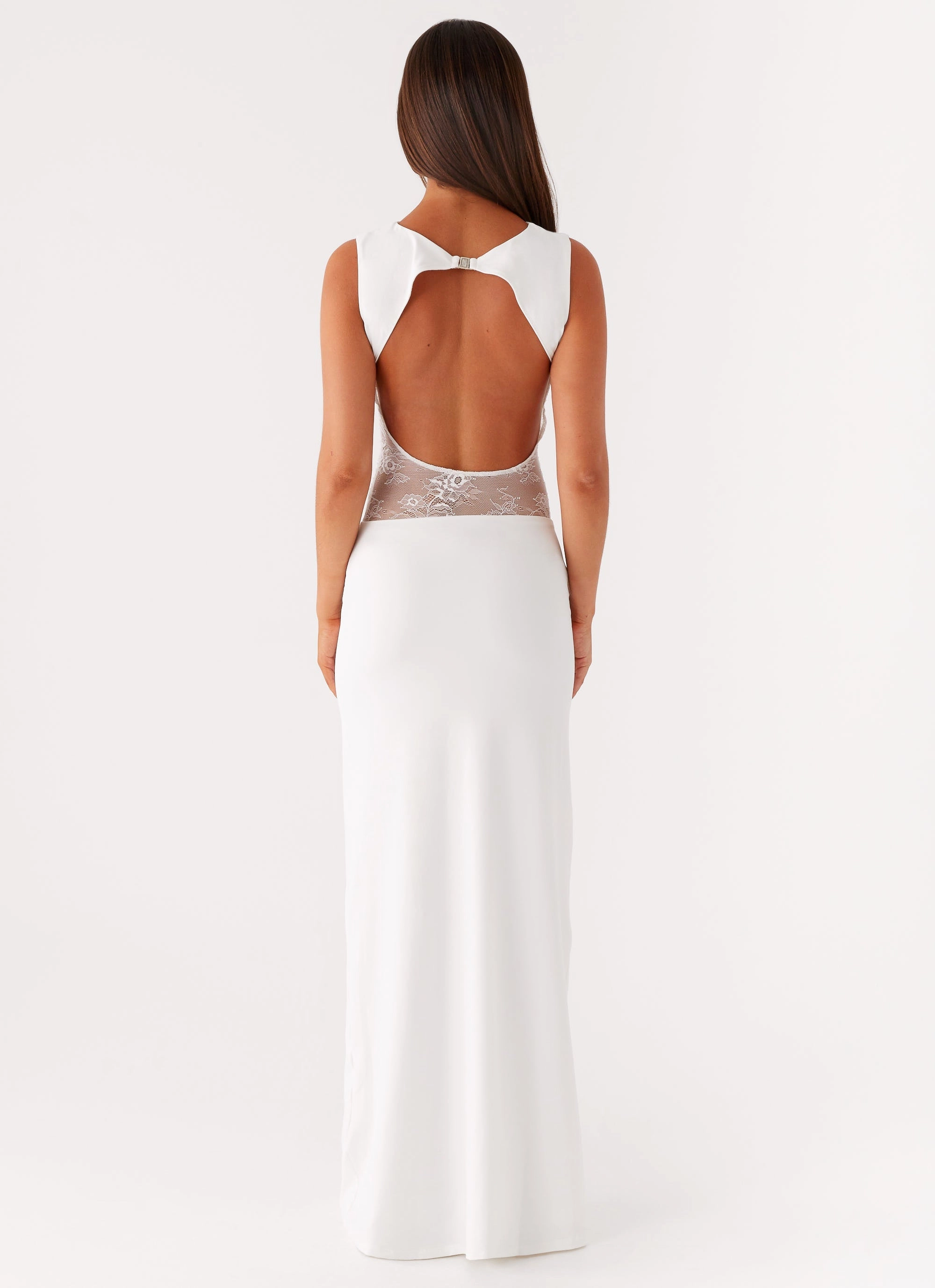 Quilted-Lining Street Mode Medina Lace Maxi Dress - White