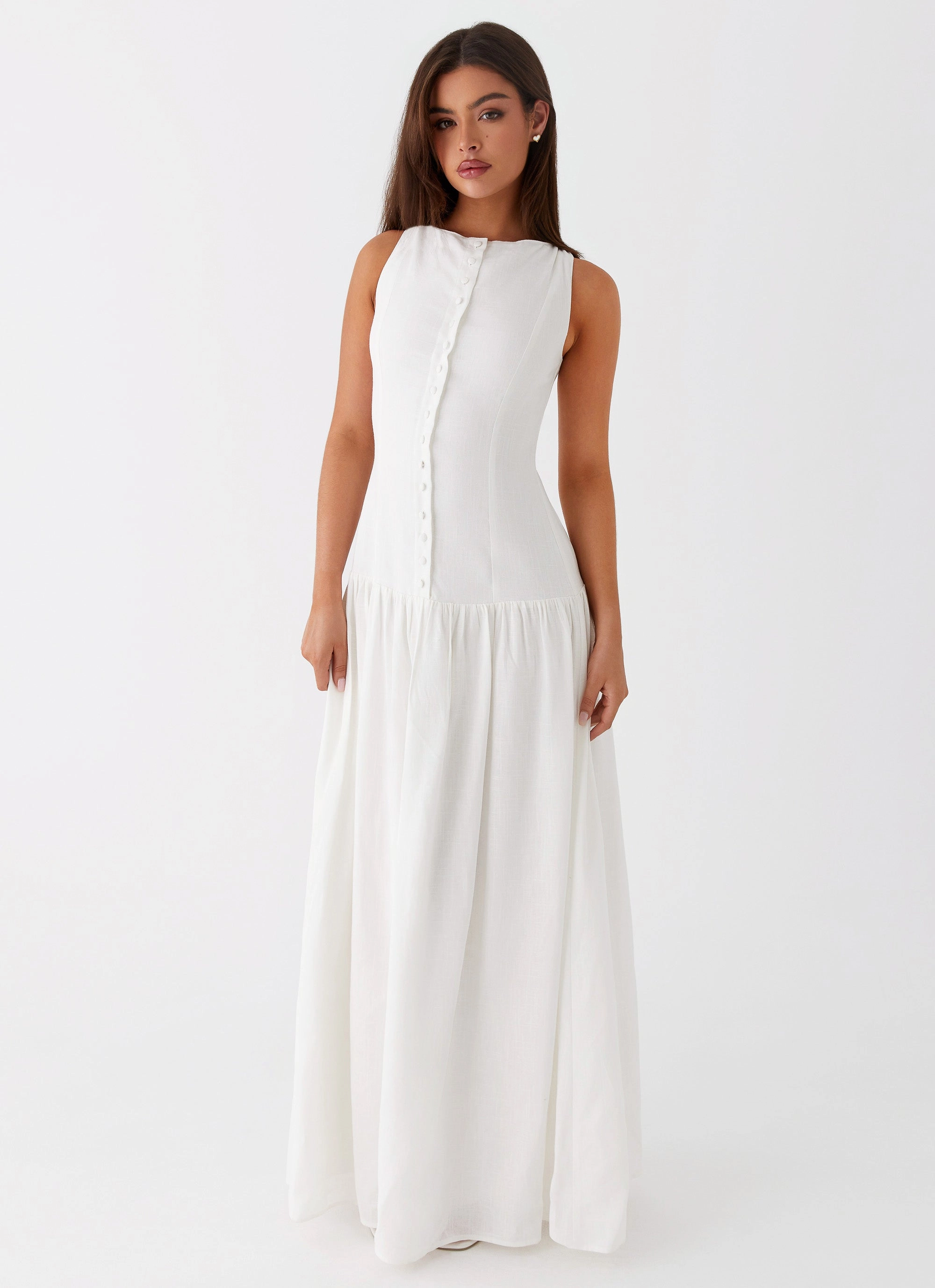 Meggie Linen Maxi Dress - White Night Appeal
