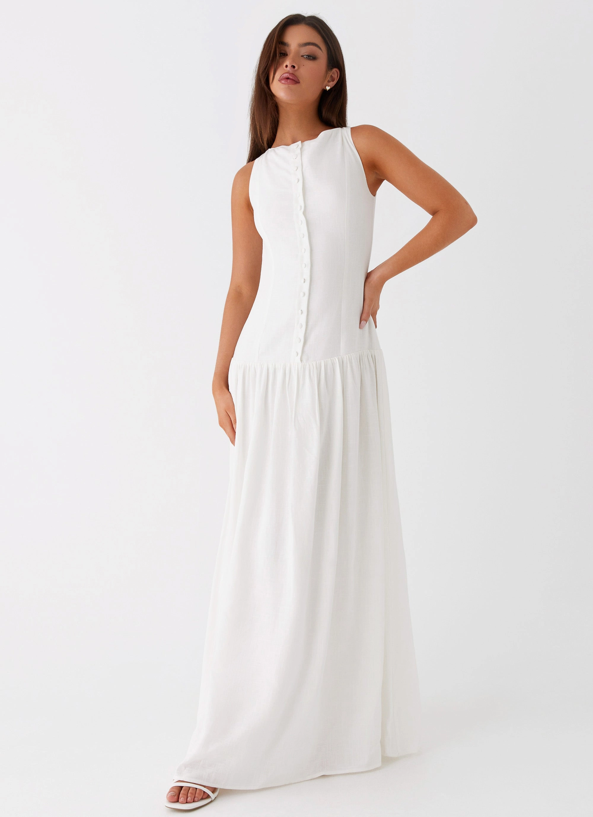 Spring Style London Cool Meggie Linen Maxi Dress - White