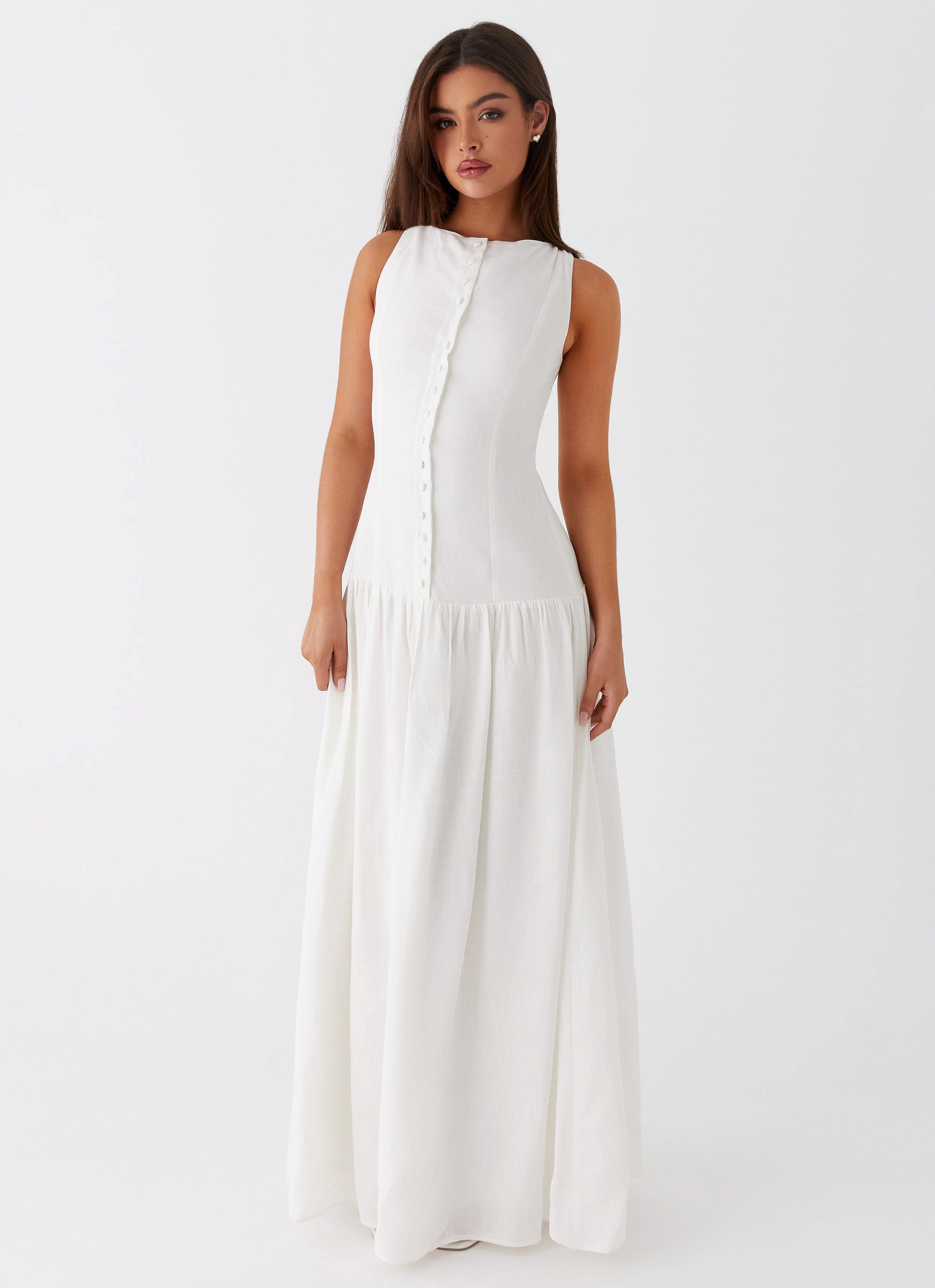 Meggie Linen Maxi Dress - White Move Free