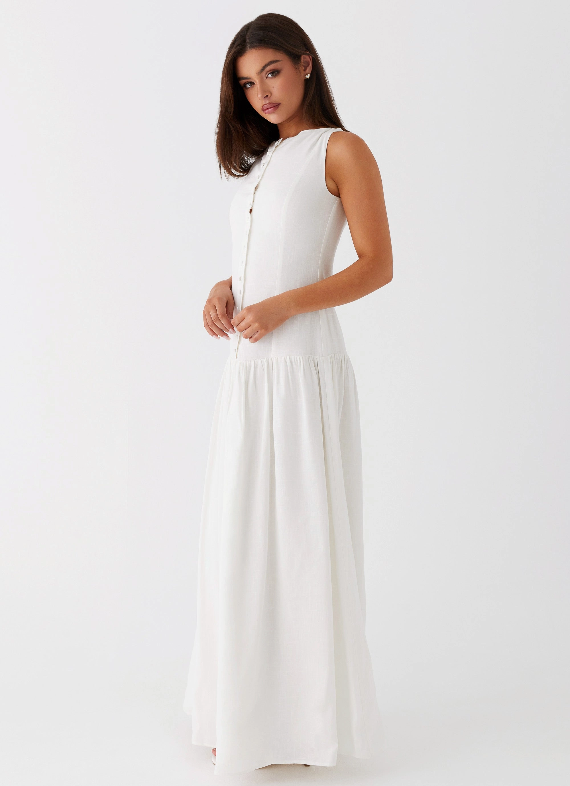 Fall Go Meggie Linen Maxi Dress - White