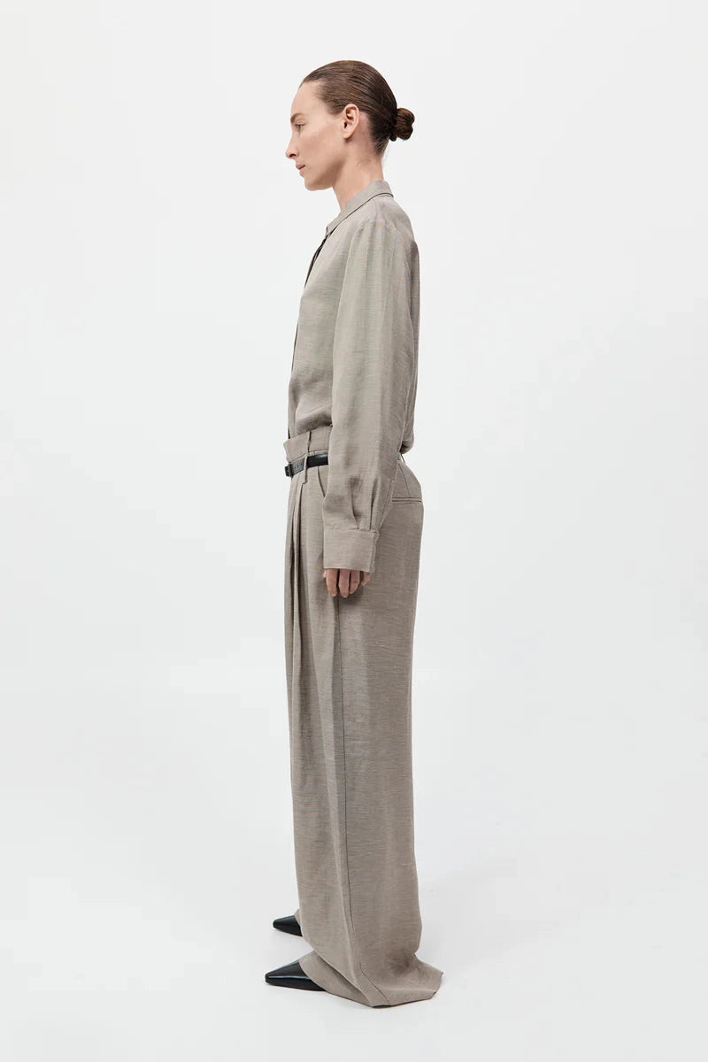 Anti Static Fabric Melange Double Loop Pants in Rye