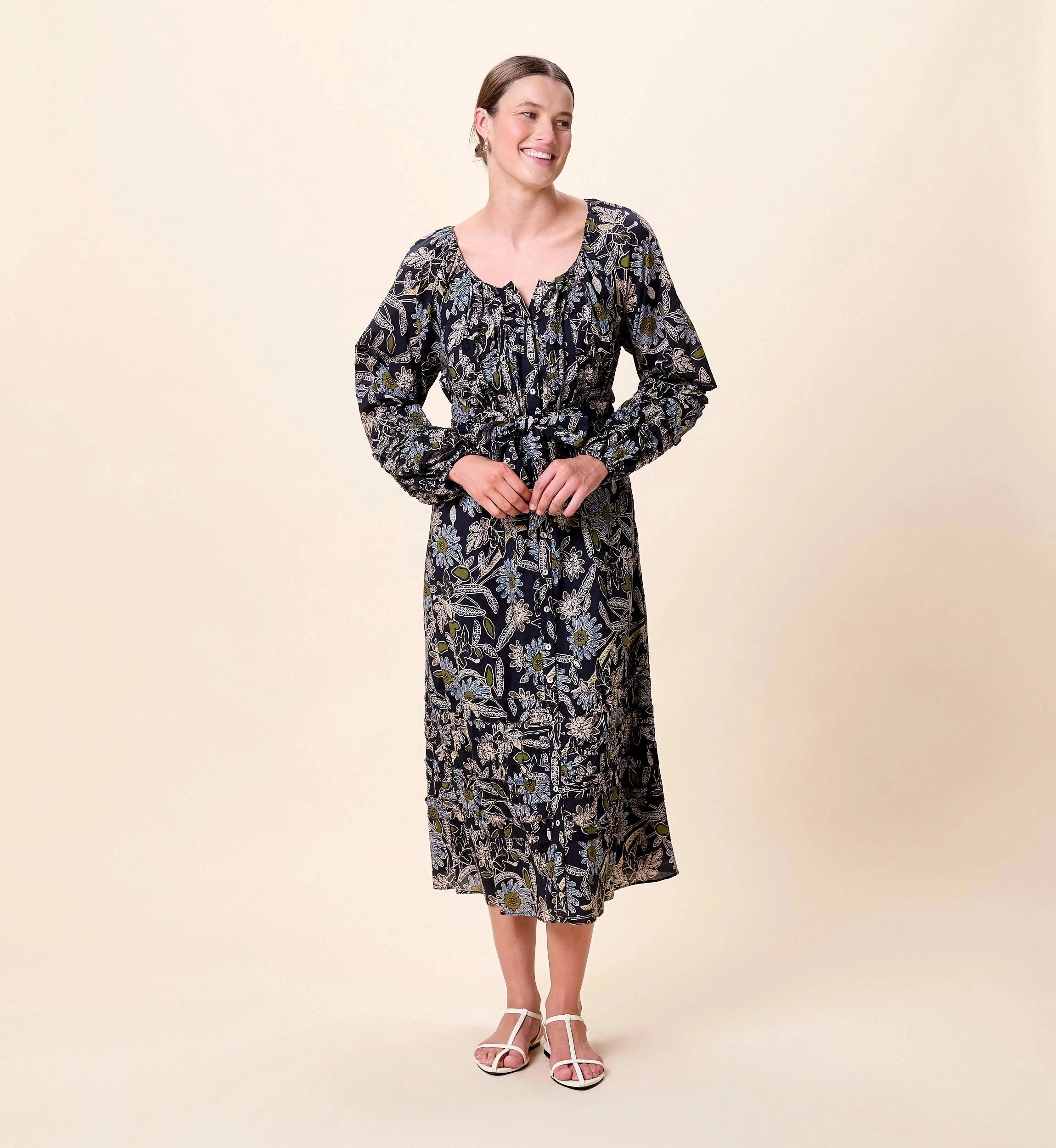 Melinda Midi Dress | Dark Magnolia Tagless Labeling Rolled Hem Detailing