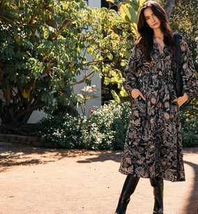 Melinda Midi Dress | Dark Magnolia Reflective Trims