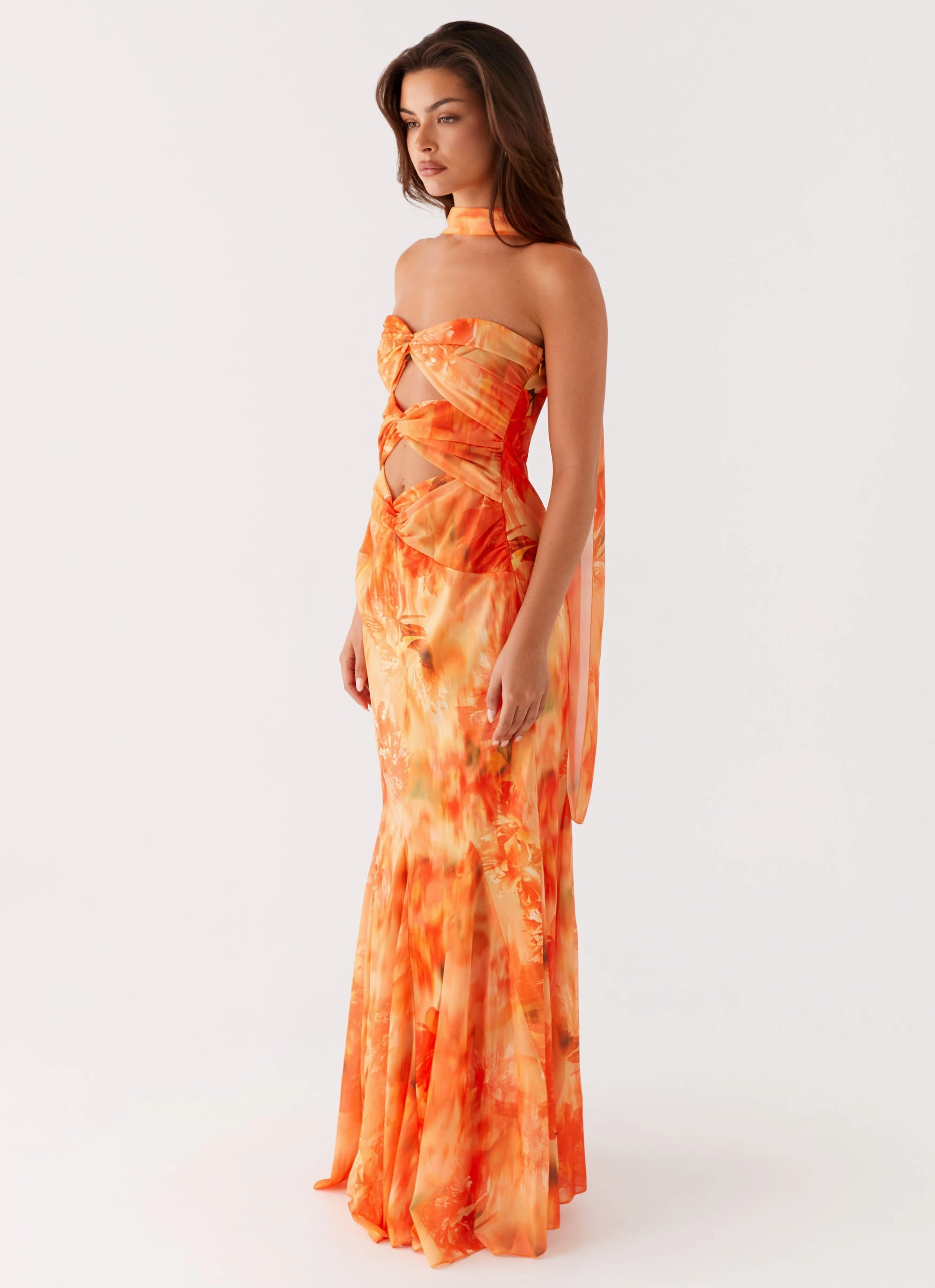 Chill Edge Melrose Satin Chiffon Maxi Dress - Sunset Floral