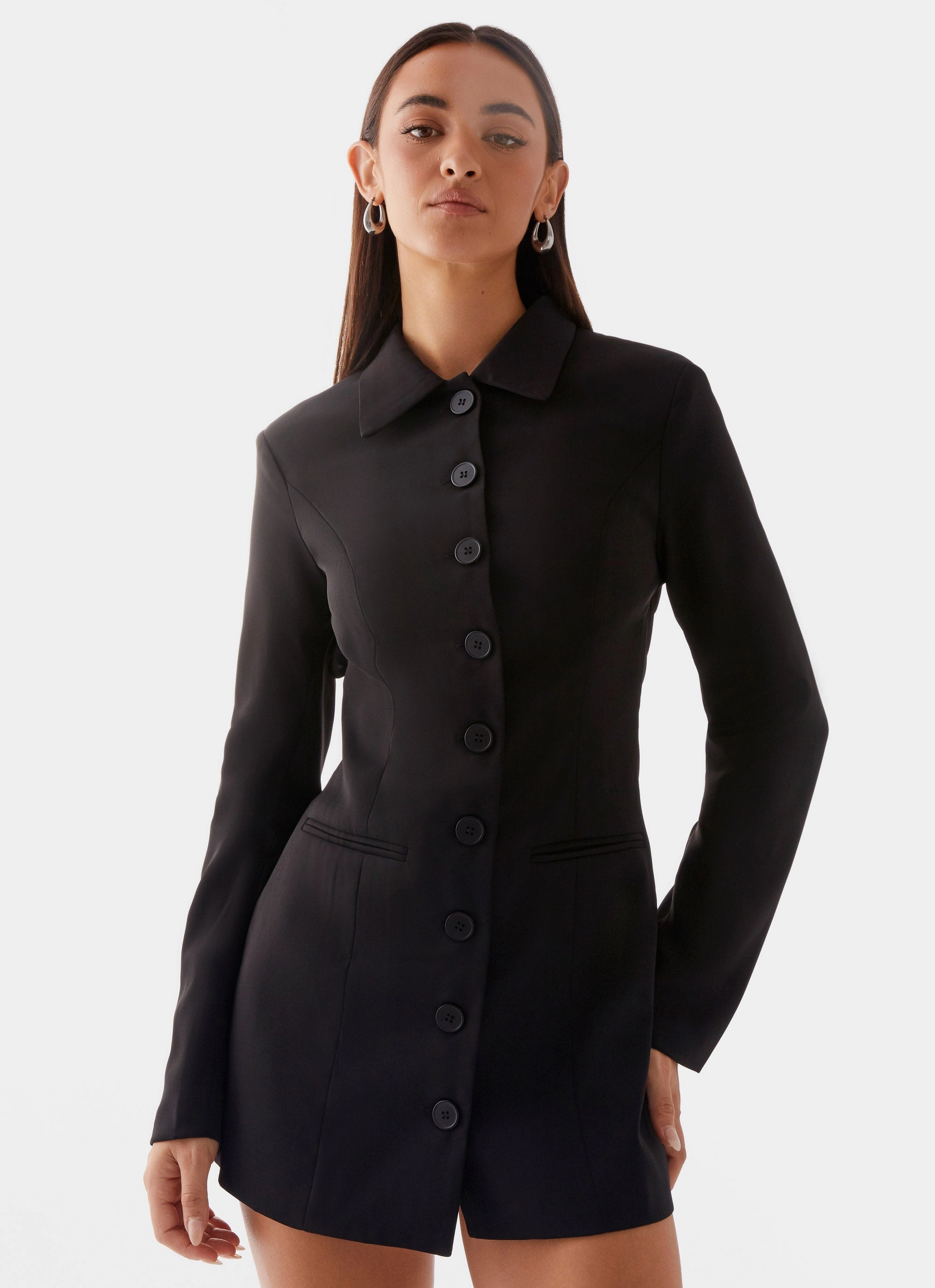 Memphis Blazer Mini Dress - Black Occasion Wear Shine Soft