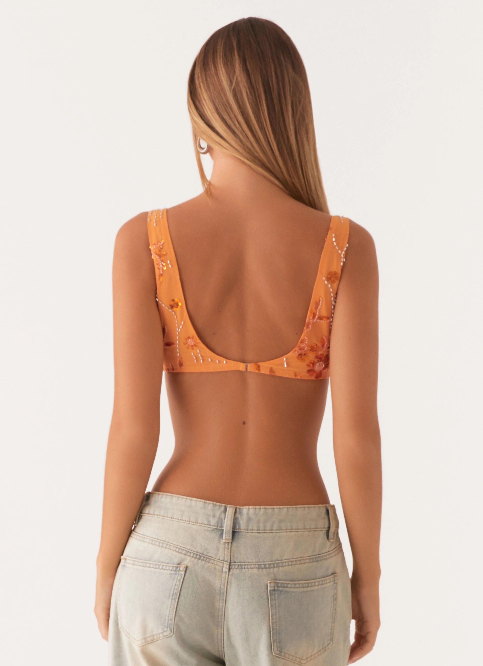 No Iron Fabric Sporty Top Mercer Sequin Bralette - Orange