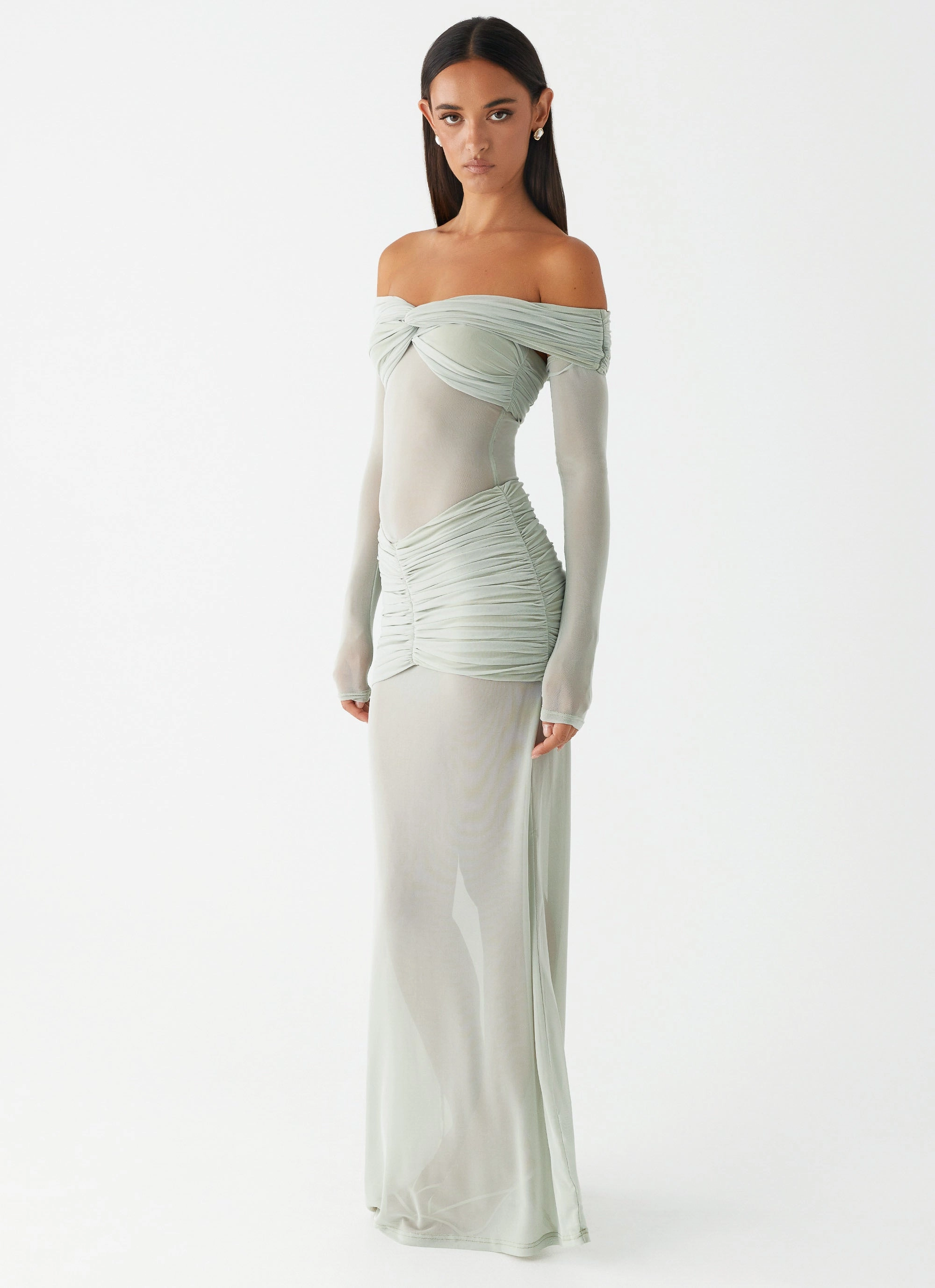 Mercy Maxi Dress - Sage Lounge Style Layered Fabric