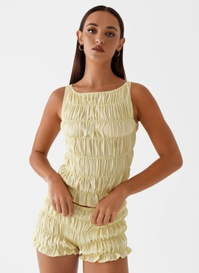 Messina Ruched Tank Top - Yellow Adjustable Collar System