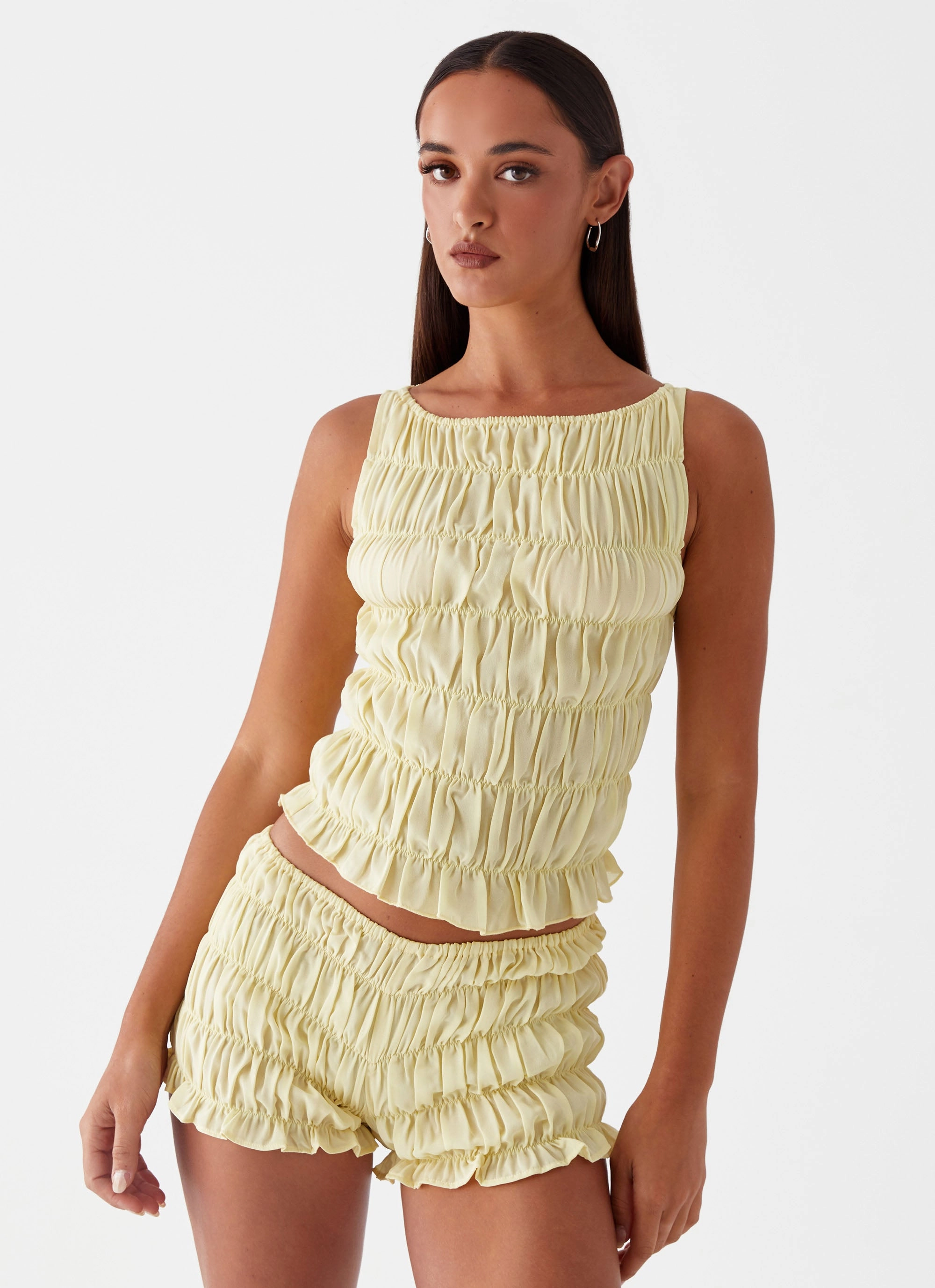 Messina Ruched Tank Top - Yellow Comfy Layer