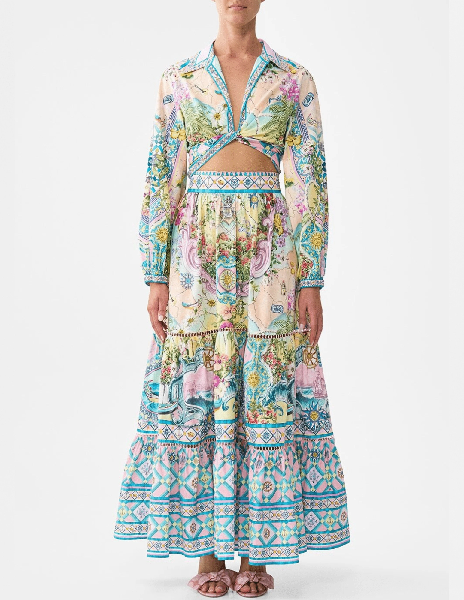 Camilla Cropped Wrap Shirt Stretch Material PuckerFree Surface