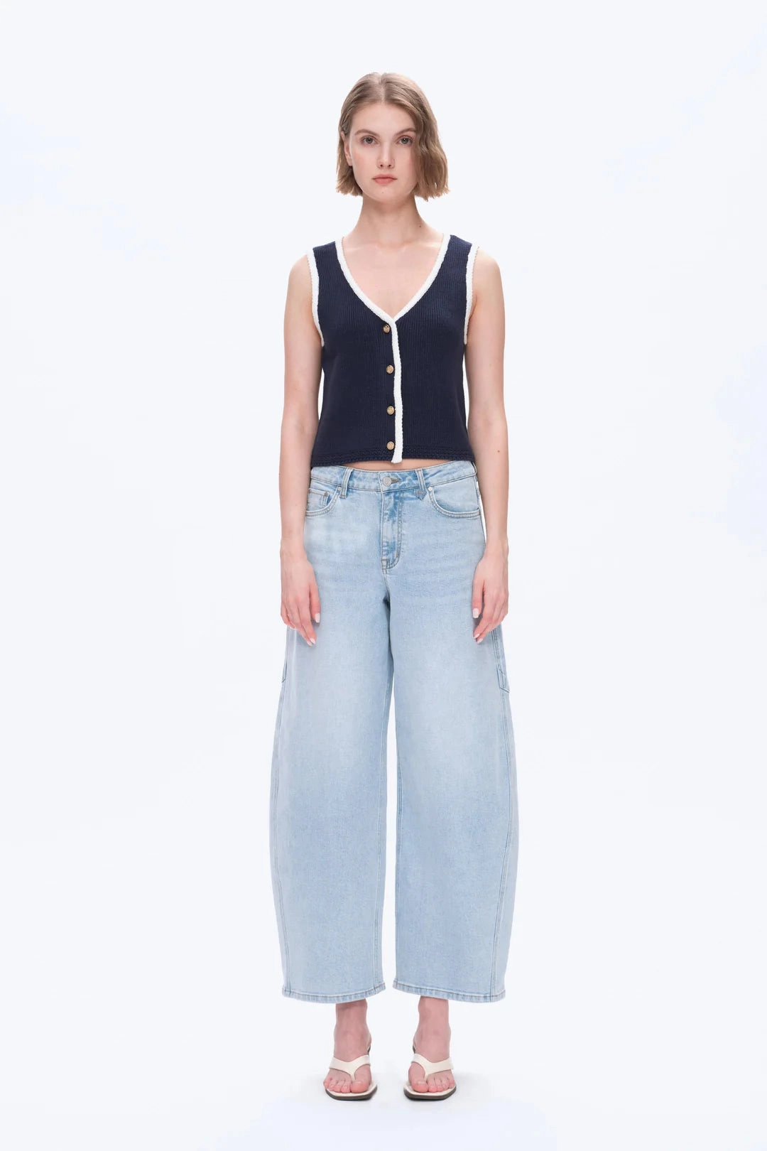 Mid-Rise Balloon Jeans - Light Blue Low Profile Waistband Integration