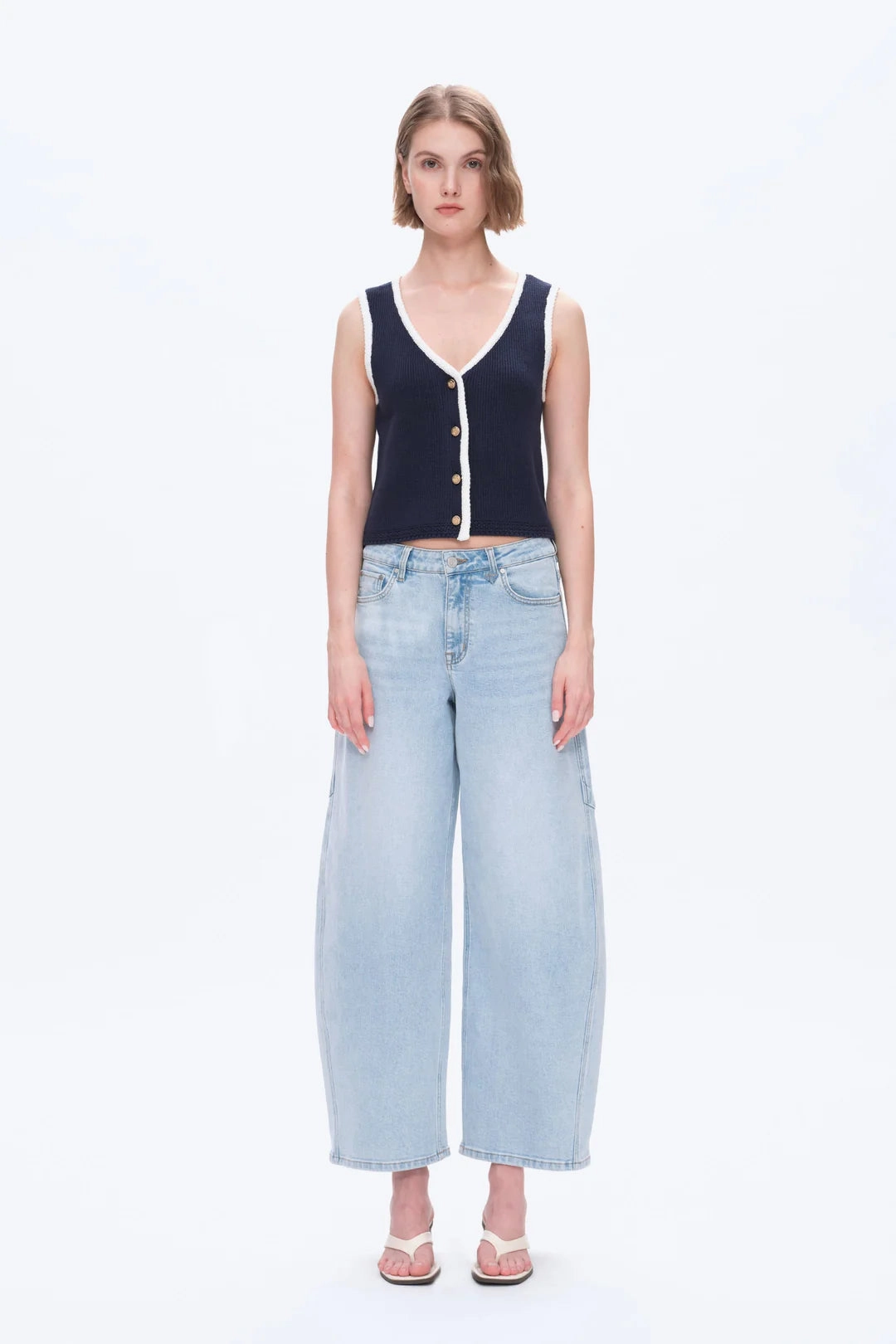 Anti Pilling Button front Mid-Rise Balloon Jeans - Light Blue