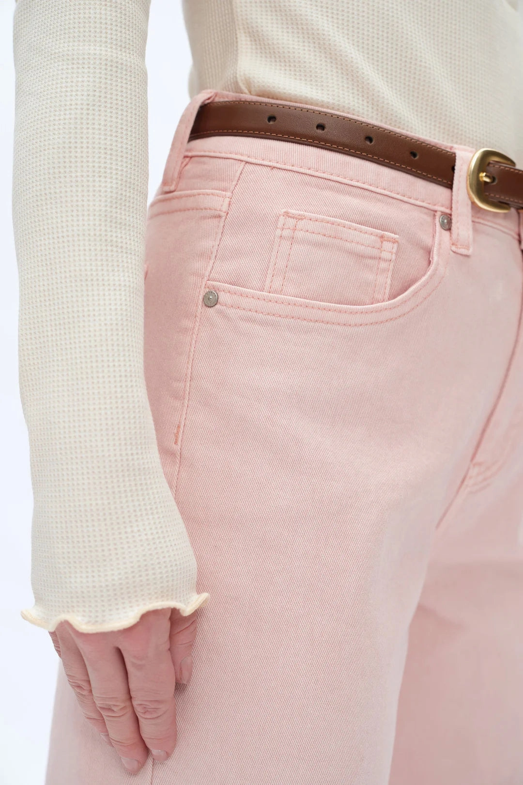 AdjustableTabs Mid Rise Barrel Jeans - Pearl Pink