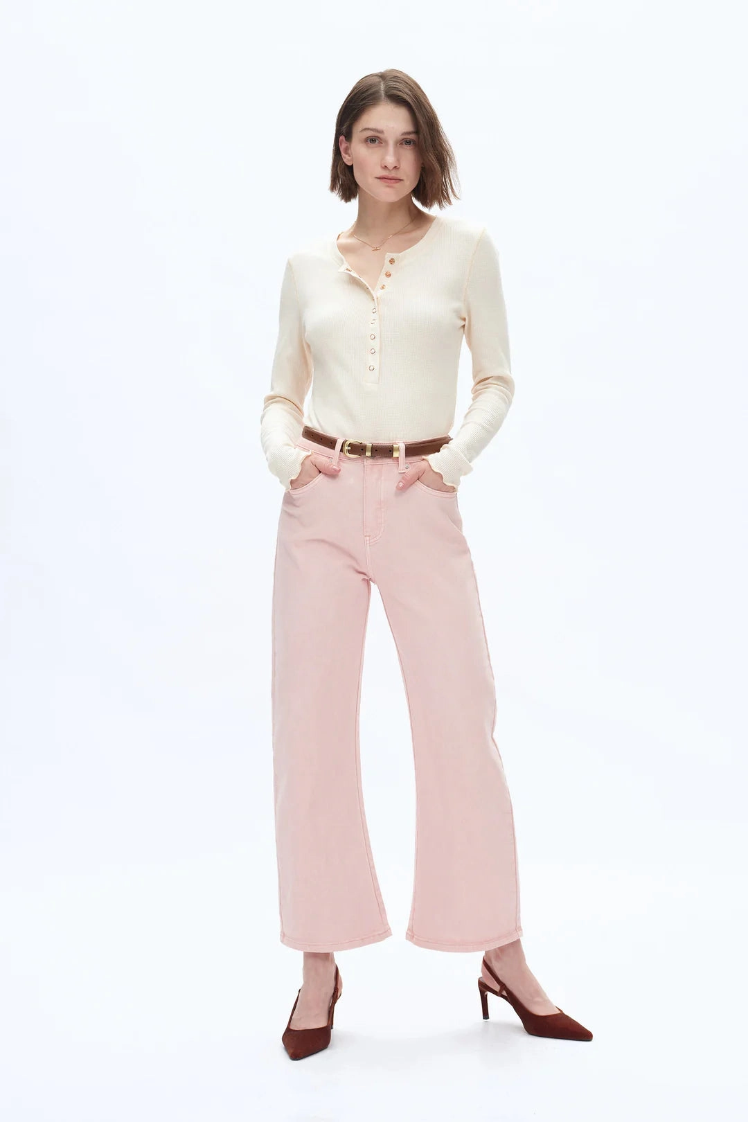 Mid Rise Barrel Jeans - Pearl Pink AntiSnag Fabric
