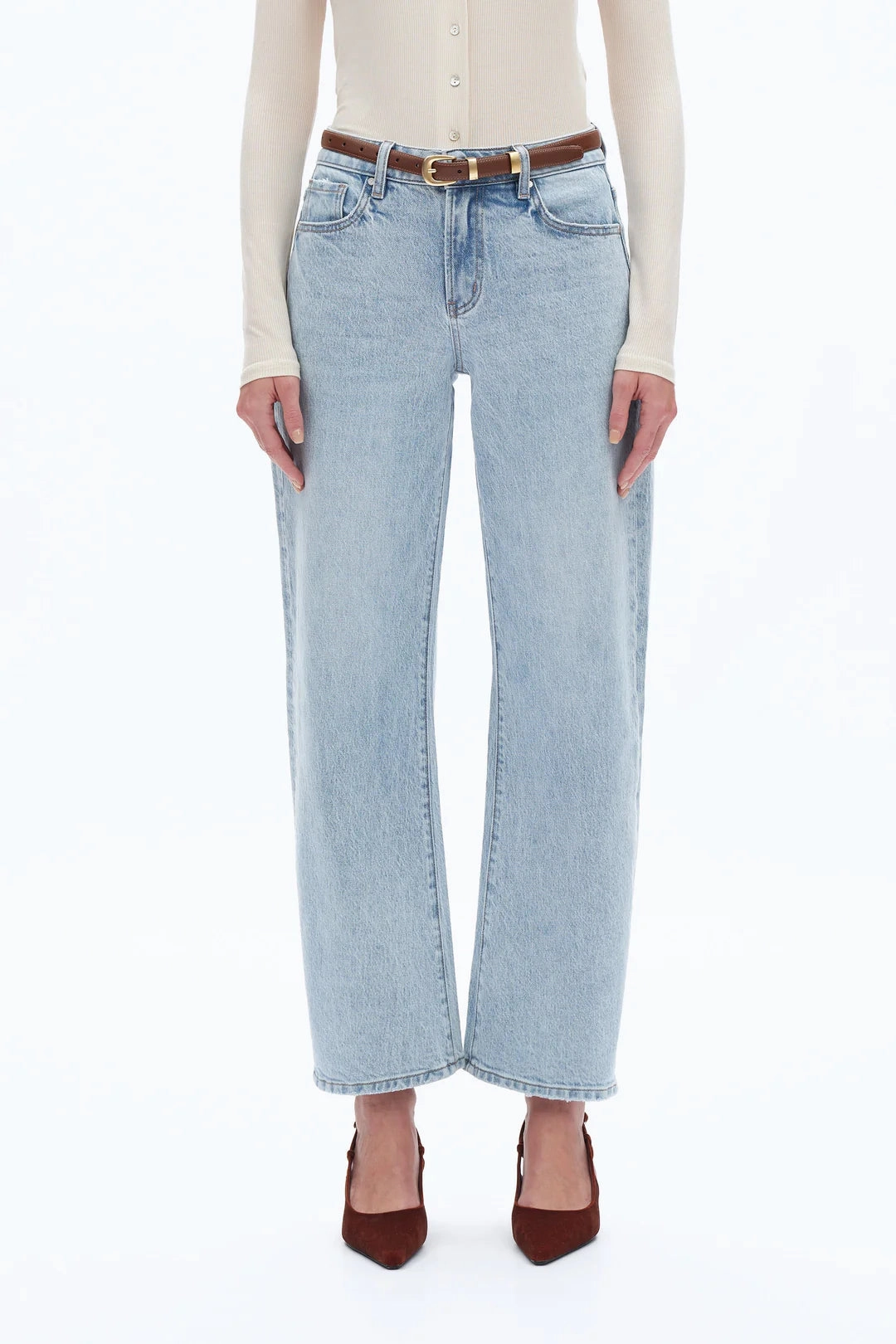 Ultimate Comfort Simple Fit Mid Rise Barrel Leg Jeans - Light Blue