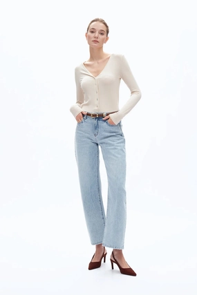 Mid Rise Barrel Leg Jeans - Light Blue OdorResistantFinish Flexible Motion
