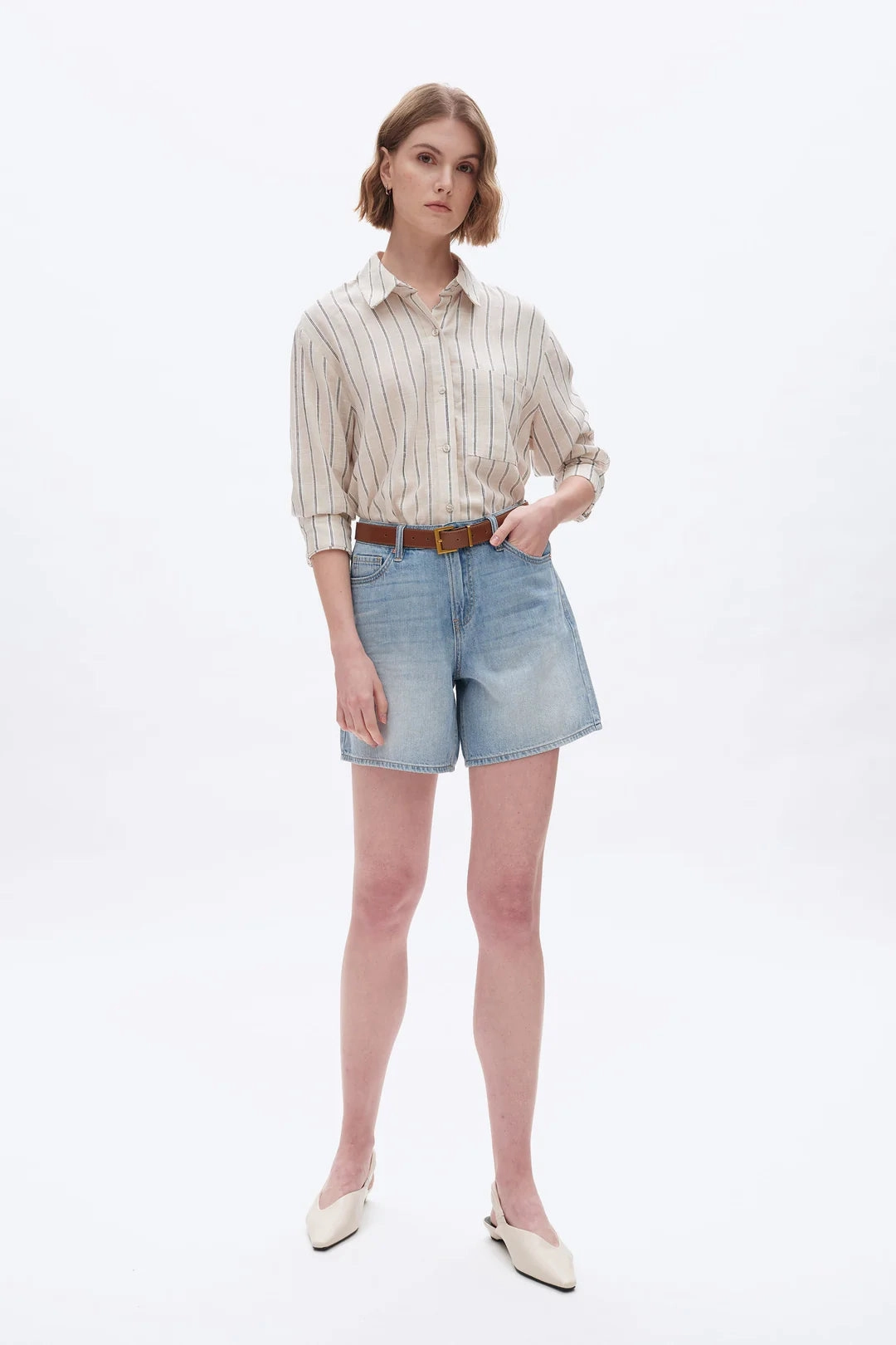 Ultra Soft Blend Mid Rise Denim Shorts - Light Blue