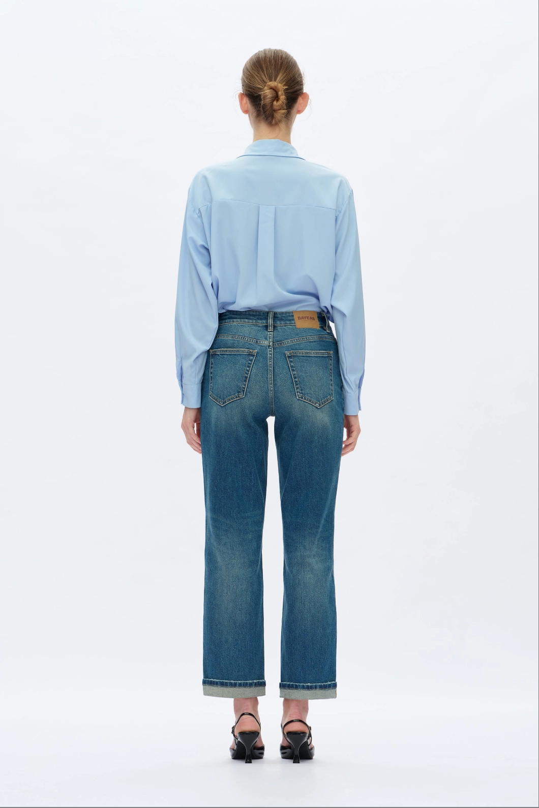 Mid Rise Straight Leg Jeans - Retro Medium Blue Flattering Comfort Wear Stretch Fit Wear