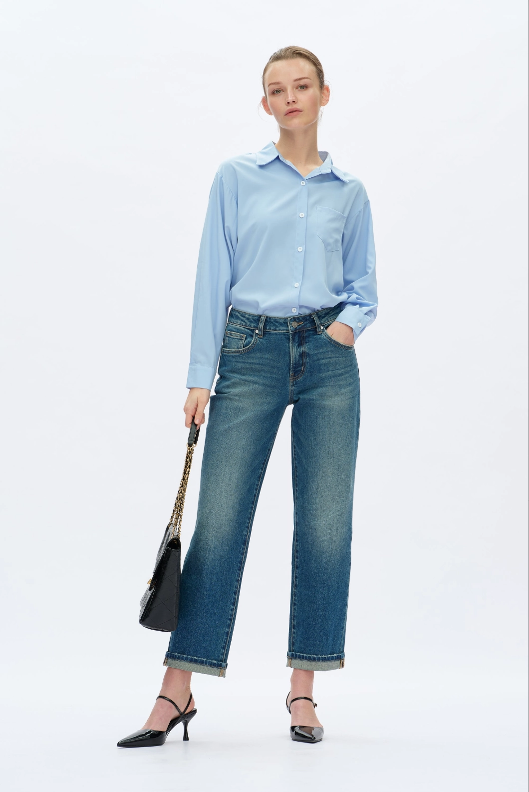 Mid Rise Straight Leg Jeans - Retro Medium Blue Moisture Wicking Technology Casual Layering