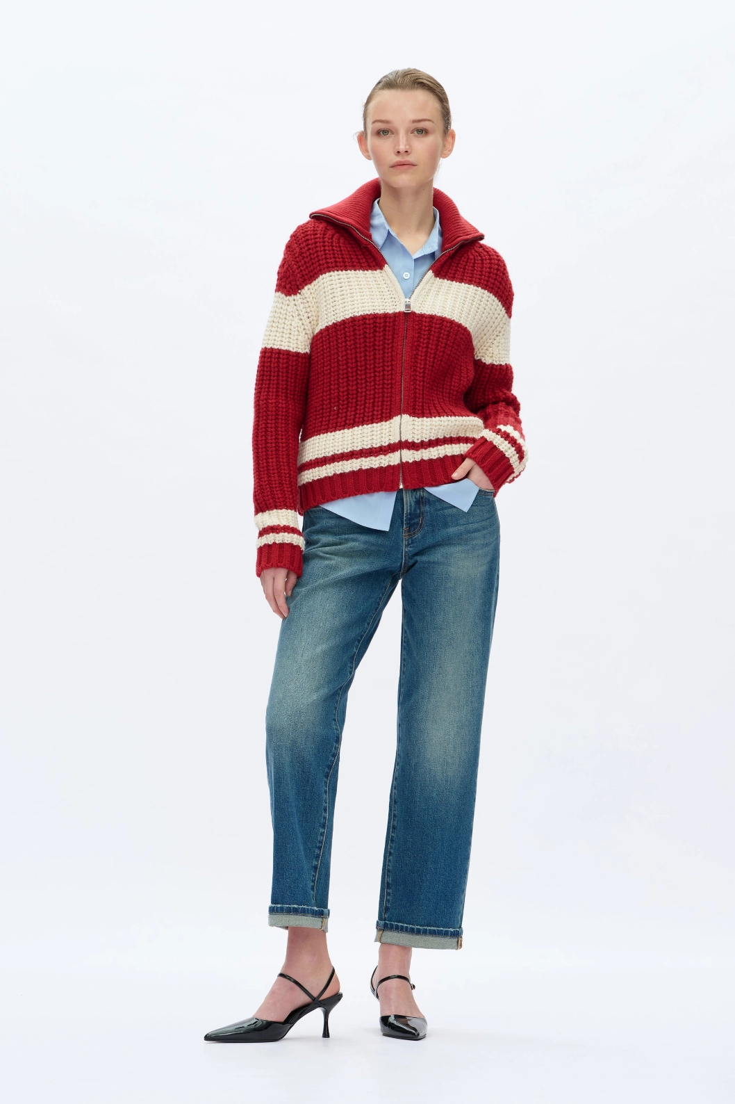 Mid Rise Straight Leg Jeans - Retro Medium Blue Modern Appeal