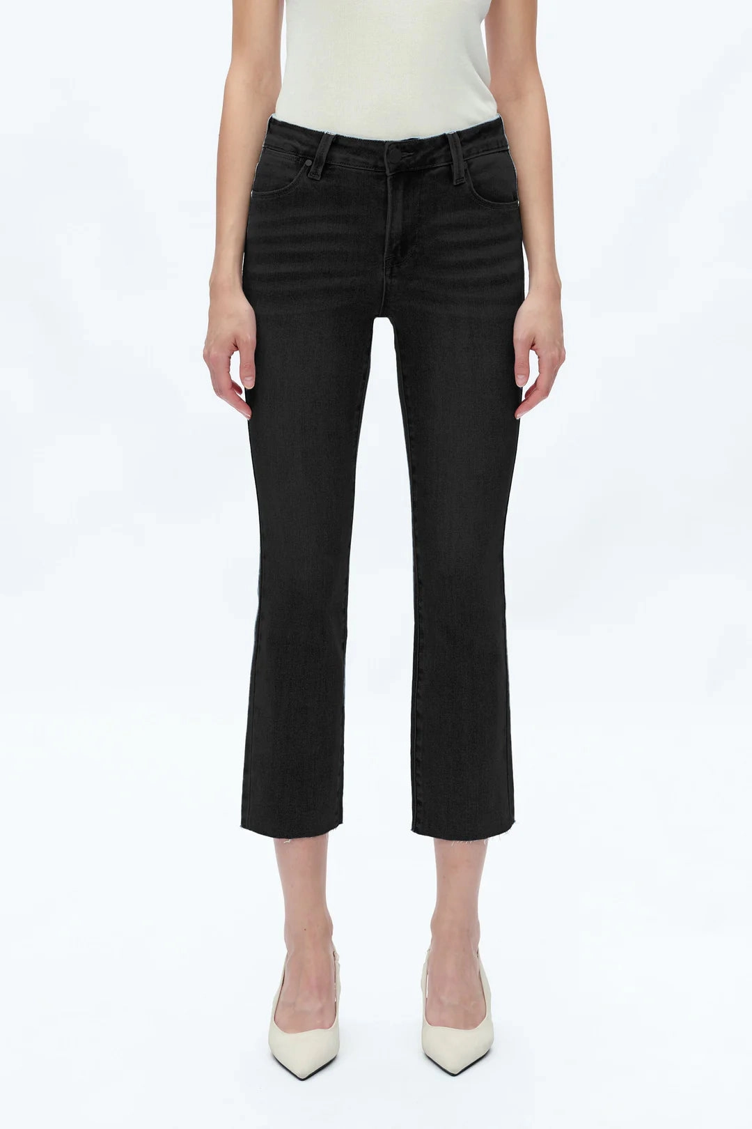 Mid Rise Straight Raw Edge Denim Jeans BrushedInnerSurface