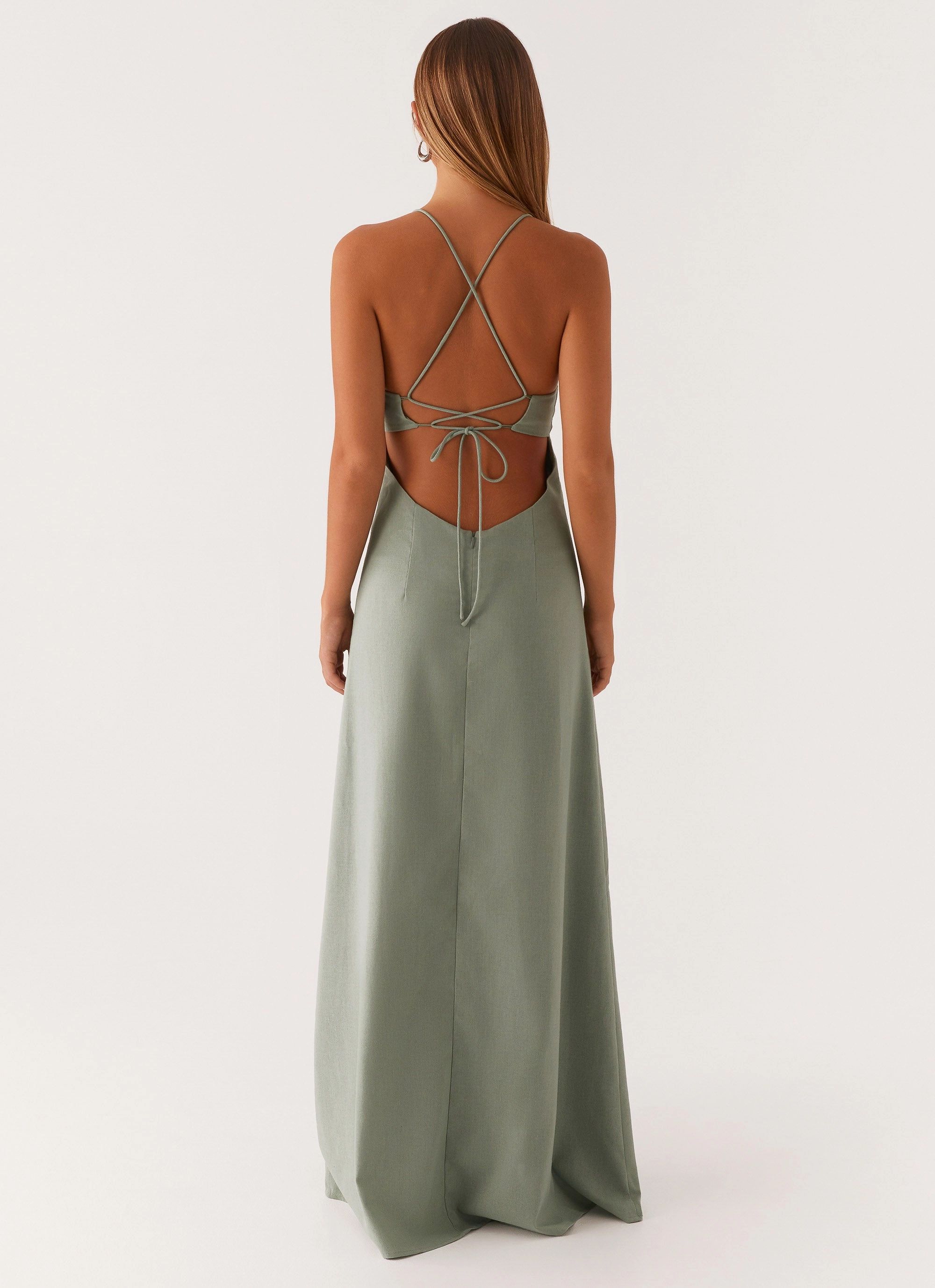 Middle Ground Linen Maxi Dress - Sage Metallic-Shine Event Favorite