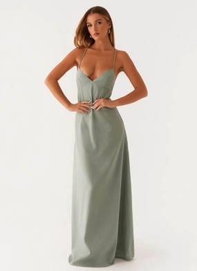 Middle Ground Linen Maxi Dress - Sage Comfort Layer