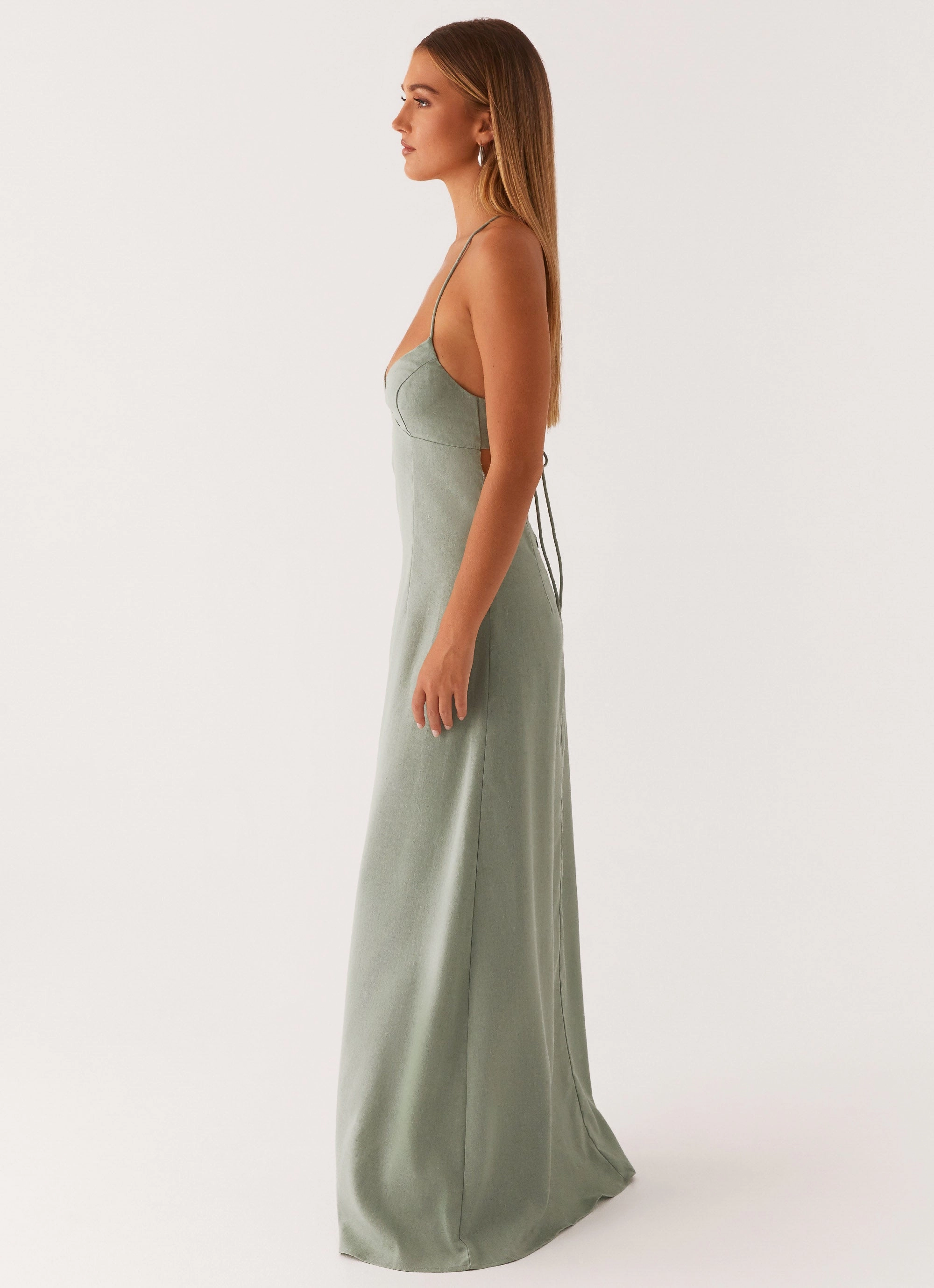 Middle Ground Linen Maxi Dress - Sage Neutral Look