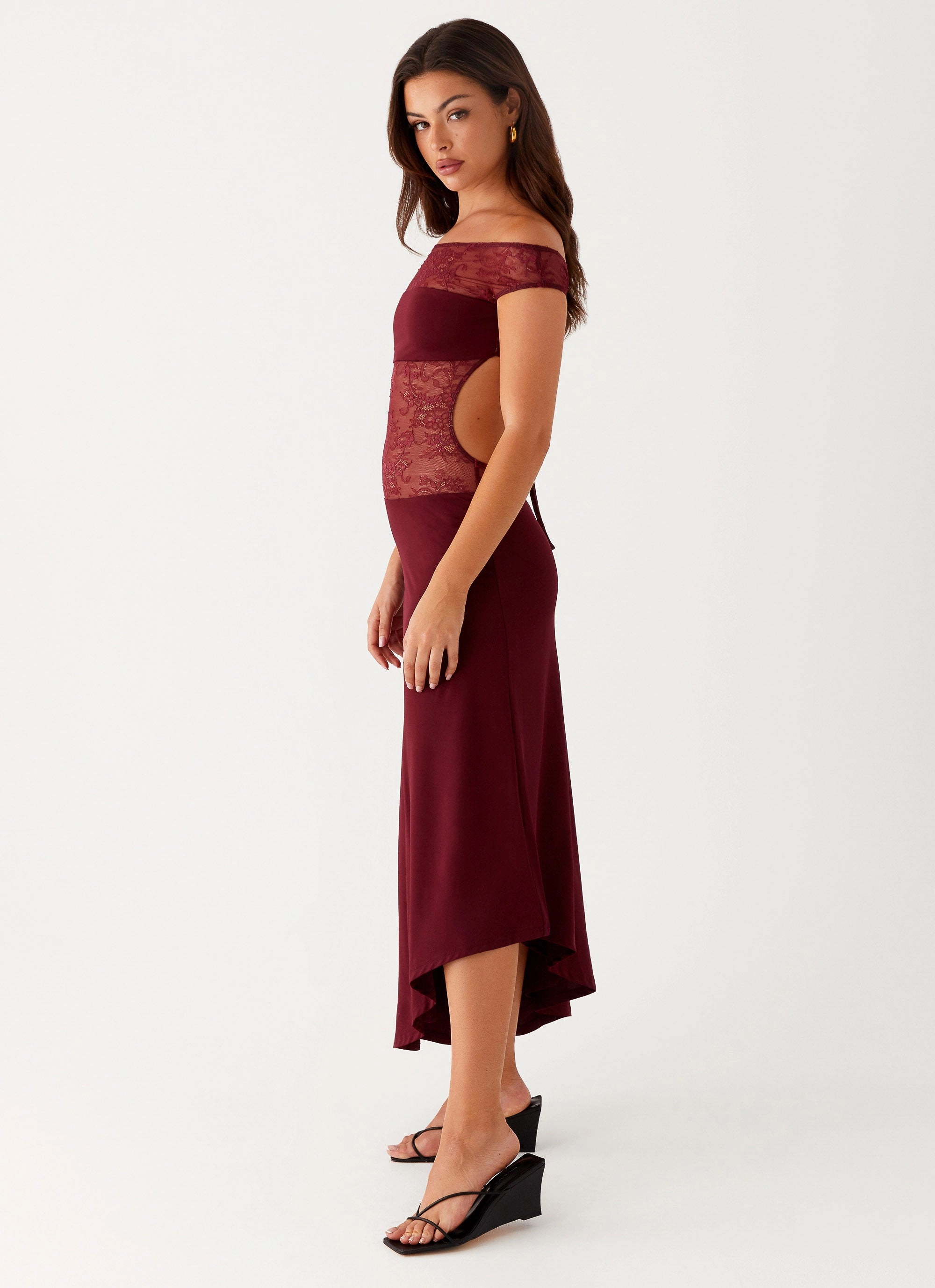 Francoise Lace Midi Dress - Burgundy Sophisticated Elegance Happy Fit