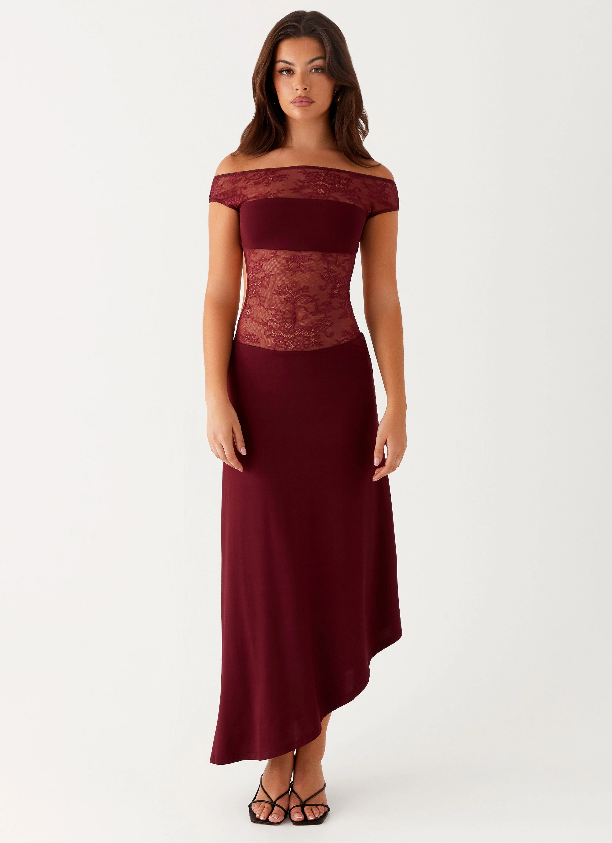 Silk Flow Francoise Lace Midi Dress - Burgundy