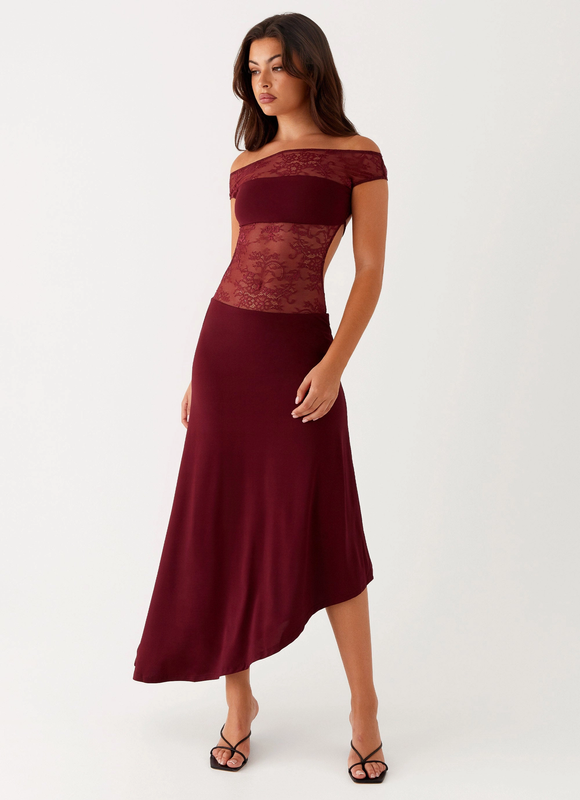 Francoise Lace Midi Dress - Burgundy Urban Light