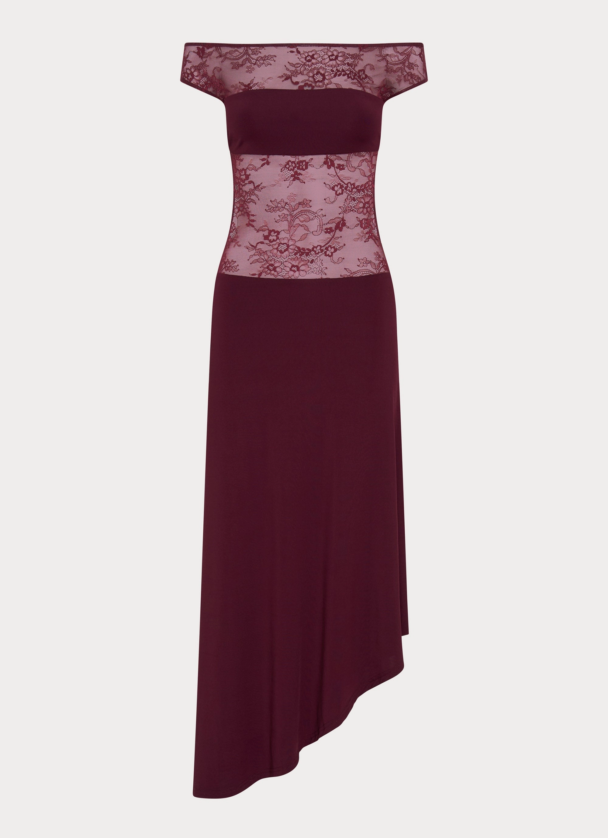 Sporty-Look Sleeve Light Francoise Lace Midi Dress - Burgundy