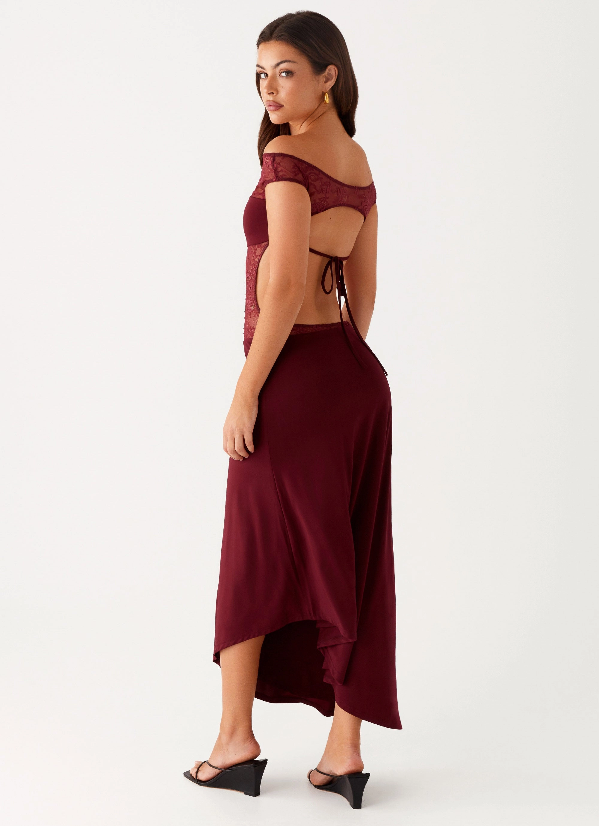 Francoise Lace Midi Dress - Burgundy Balanced Texture