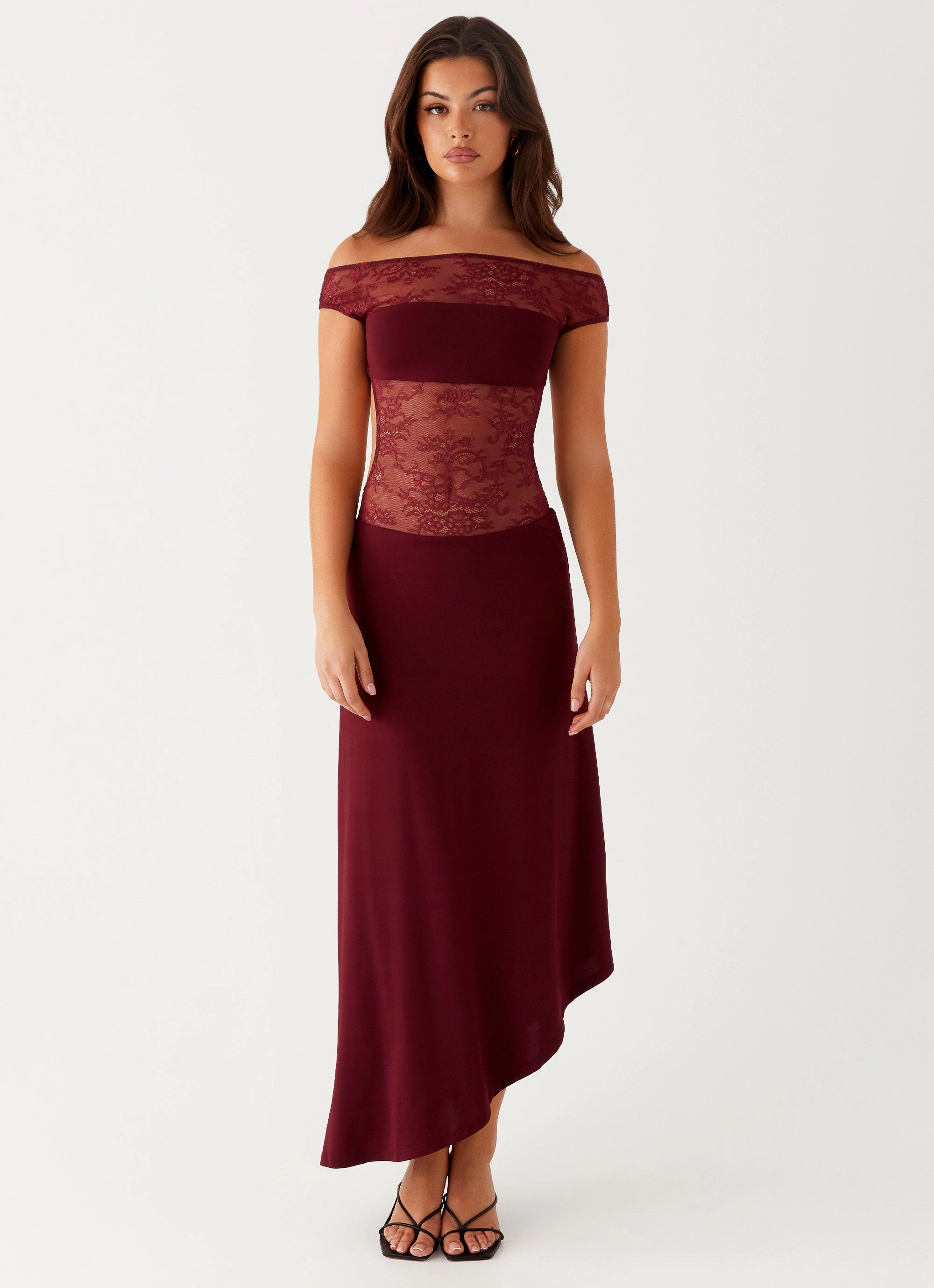 Francoise Lace Midi Dress - Burgundy Versatile party outfit