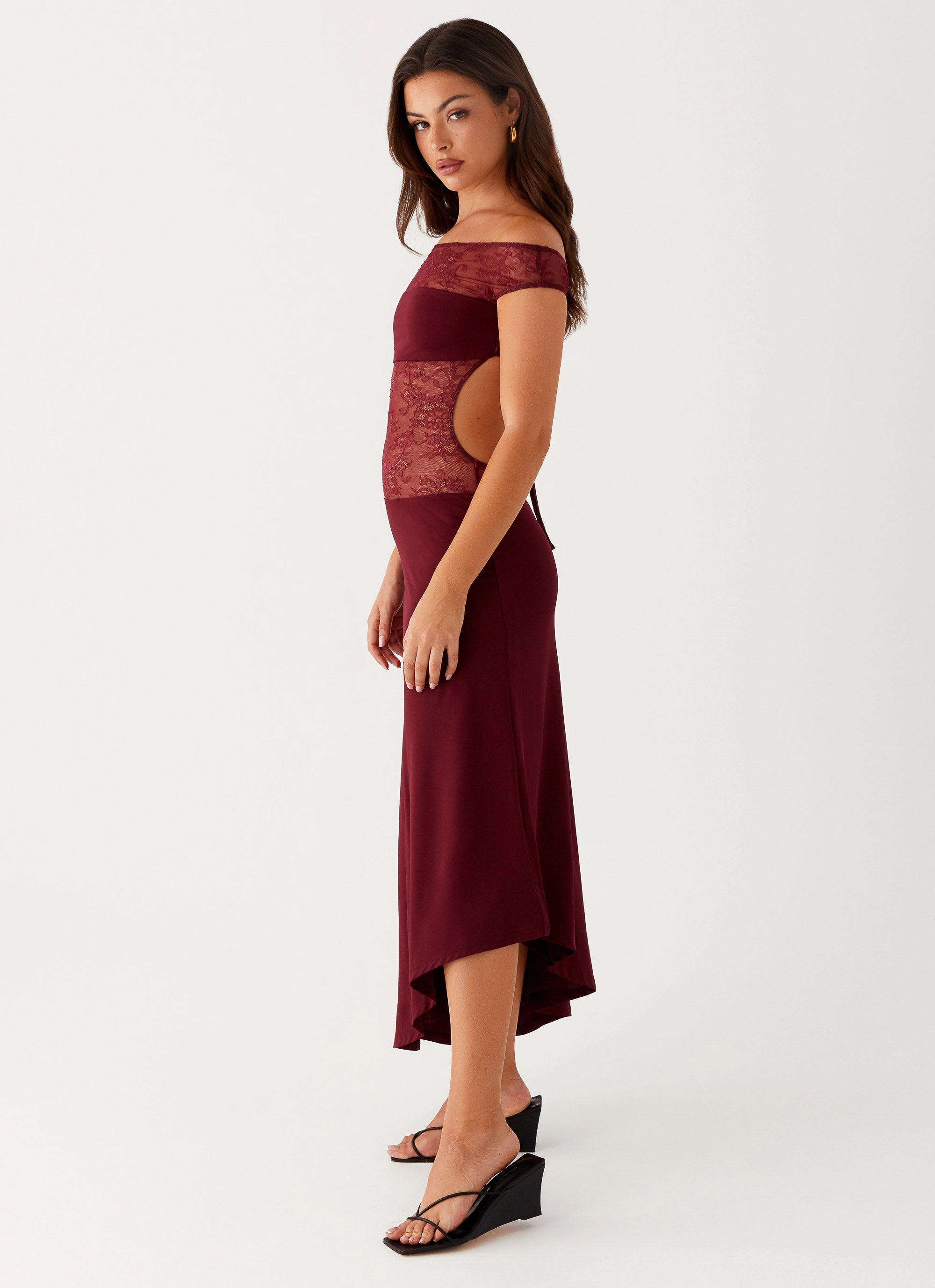 Fresh Stitch Party Safe Francoise Lace Midi Dress - Burgundy