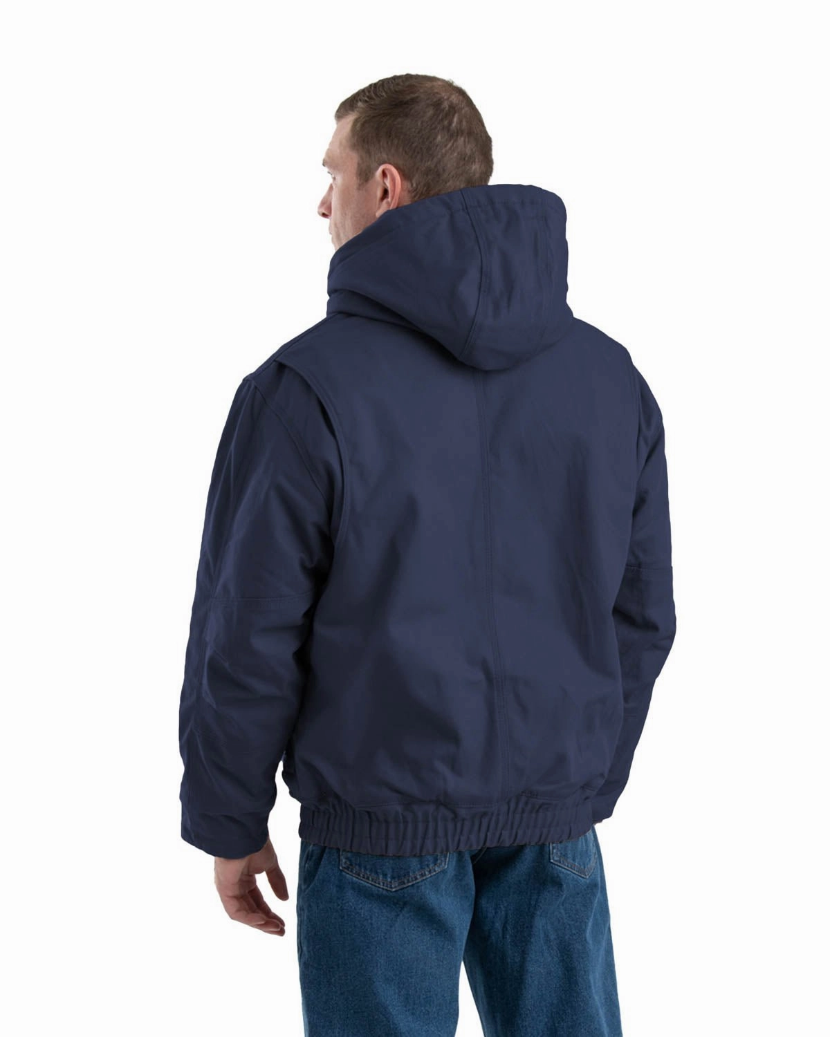 Weekend Casual Fit Softshell Coating Berne Mens Navy Cotton Blend FR Hooded Jacket