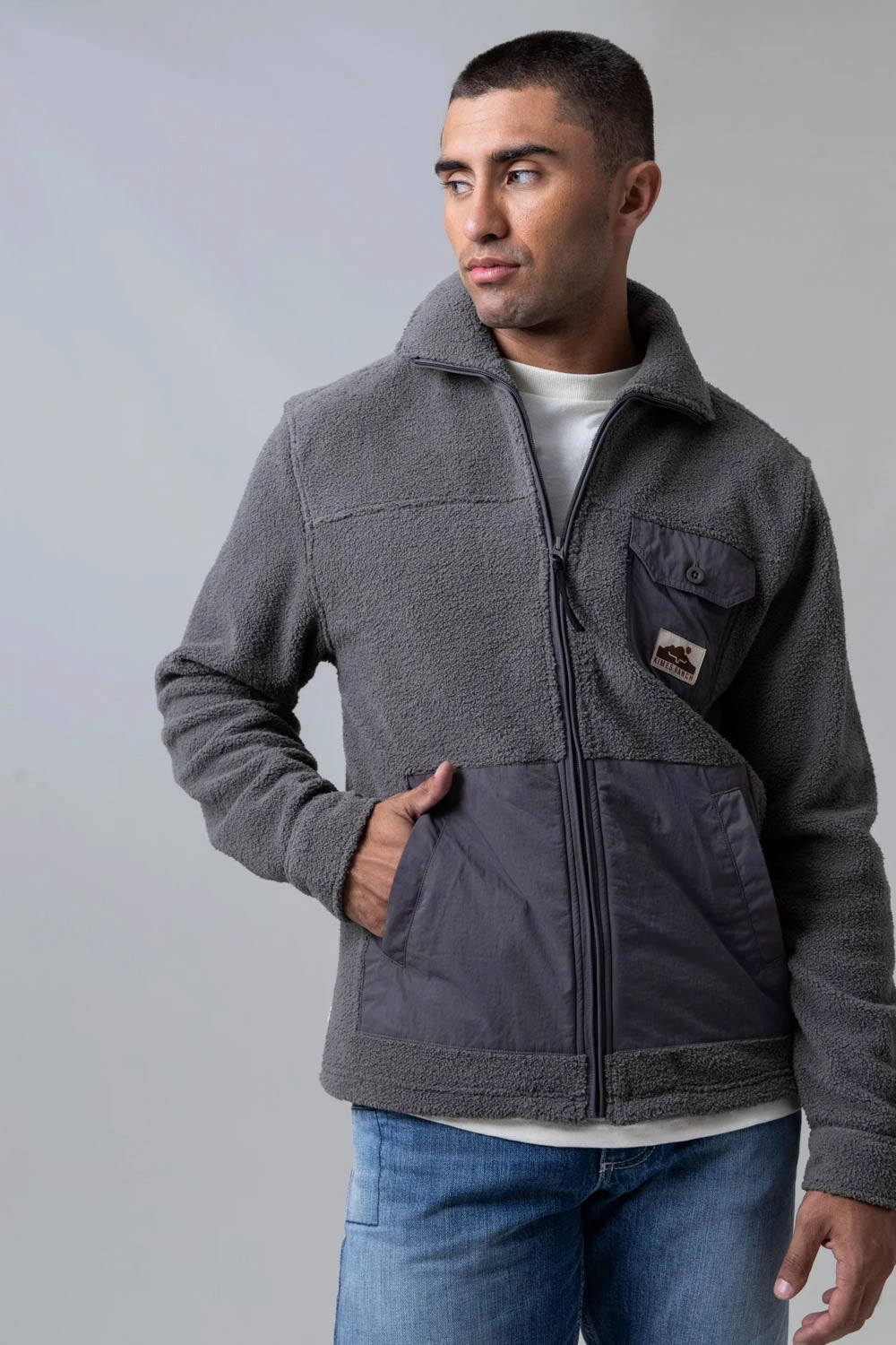 Wind Resistant Eco Friendly Production Kimes Ranch Mens Maxwell Grey Heather 100% Polyester Fleece Jacket