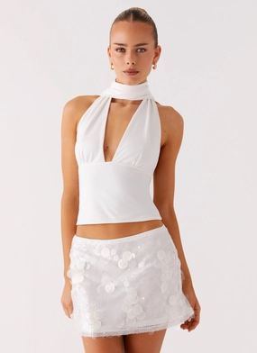 AdjustableClosure HeatSealed Seams Milos Scarf Halter Neck Top - White