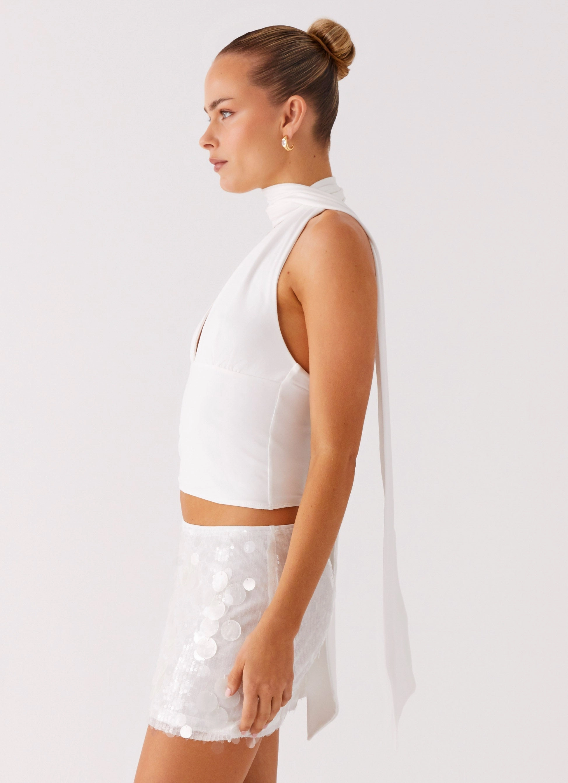 QuickRelease Closure Milos Scarf Halter Neck Top - White