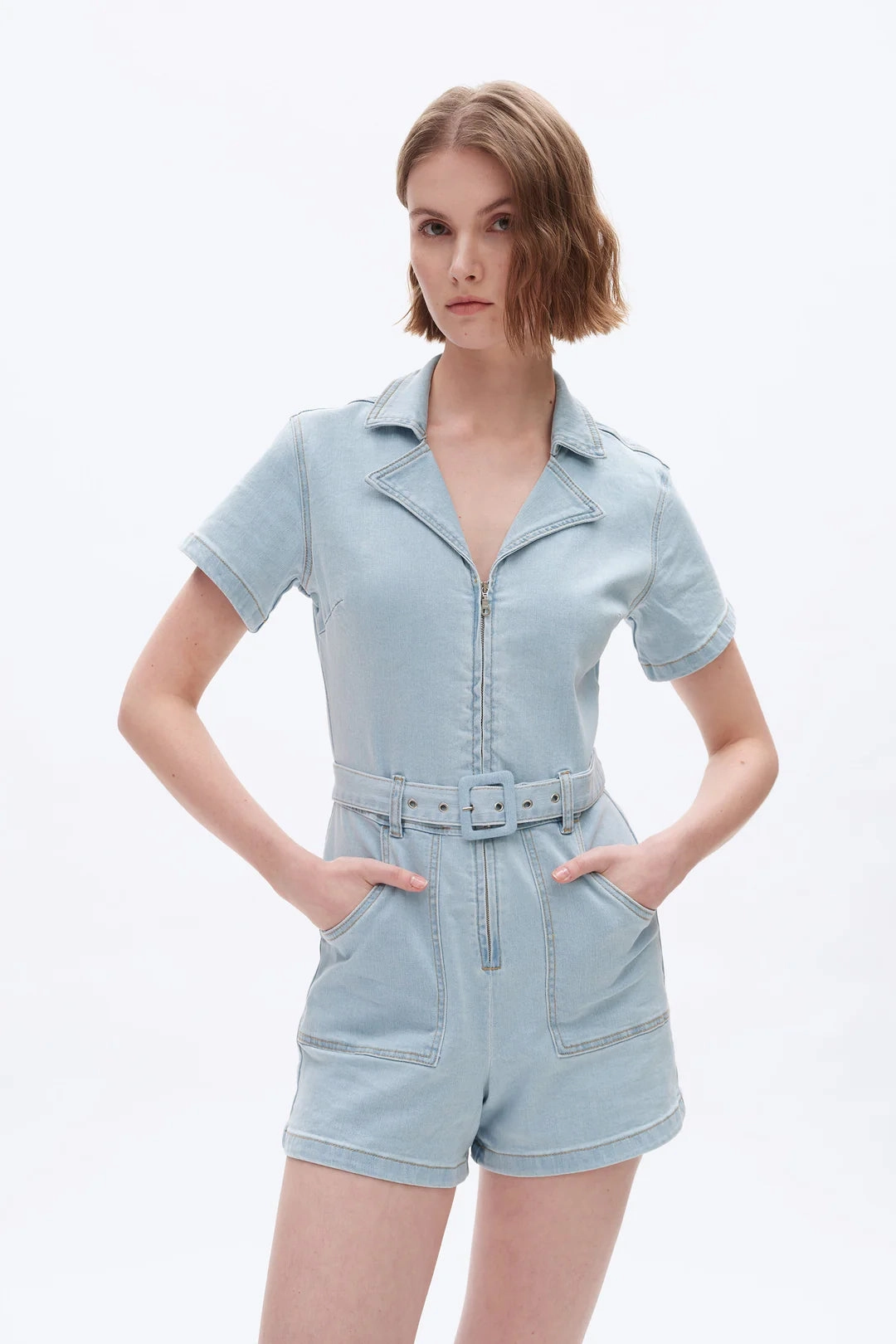 Mini Denim Romper - Light Blue Anti Odor Treatment Sun Protective Fabric