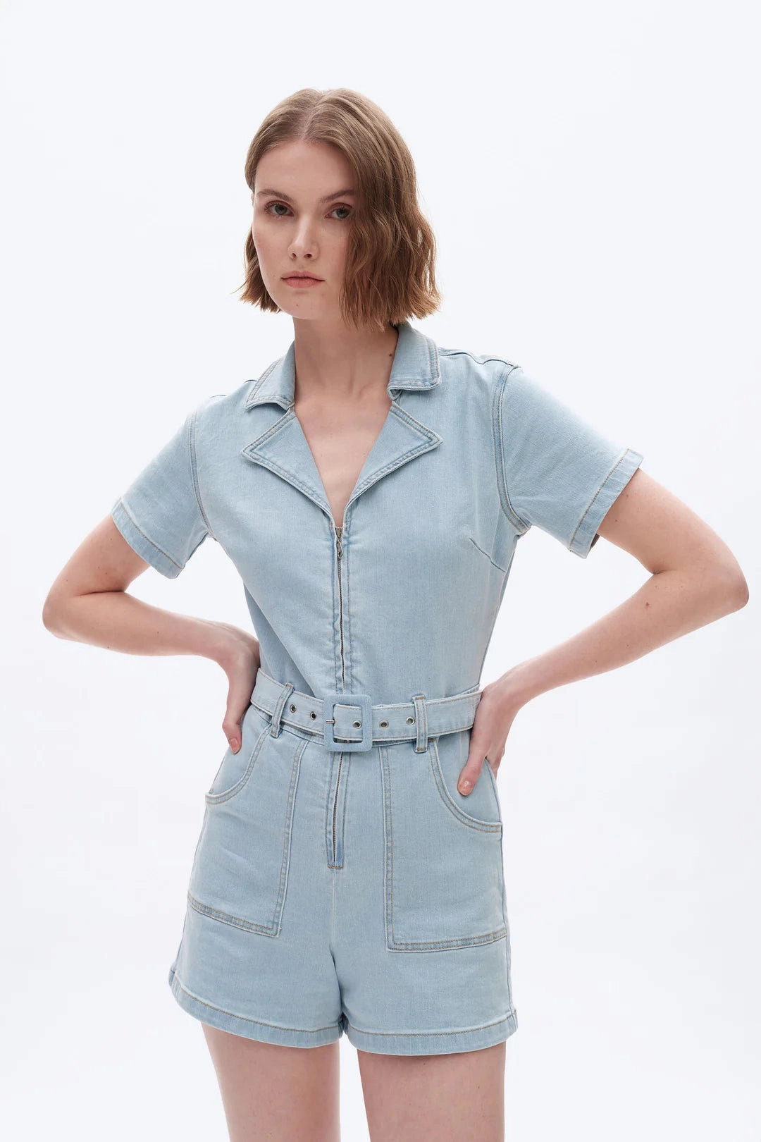 Mini Denim Romper - Light Blue Polished Look