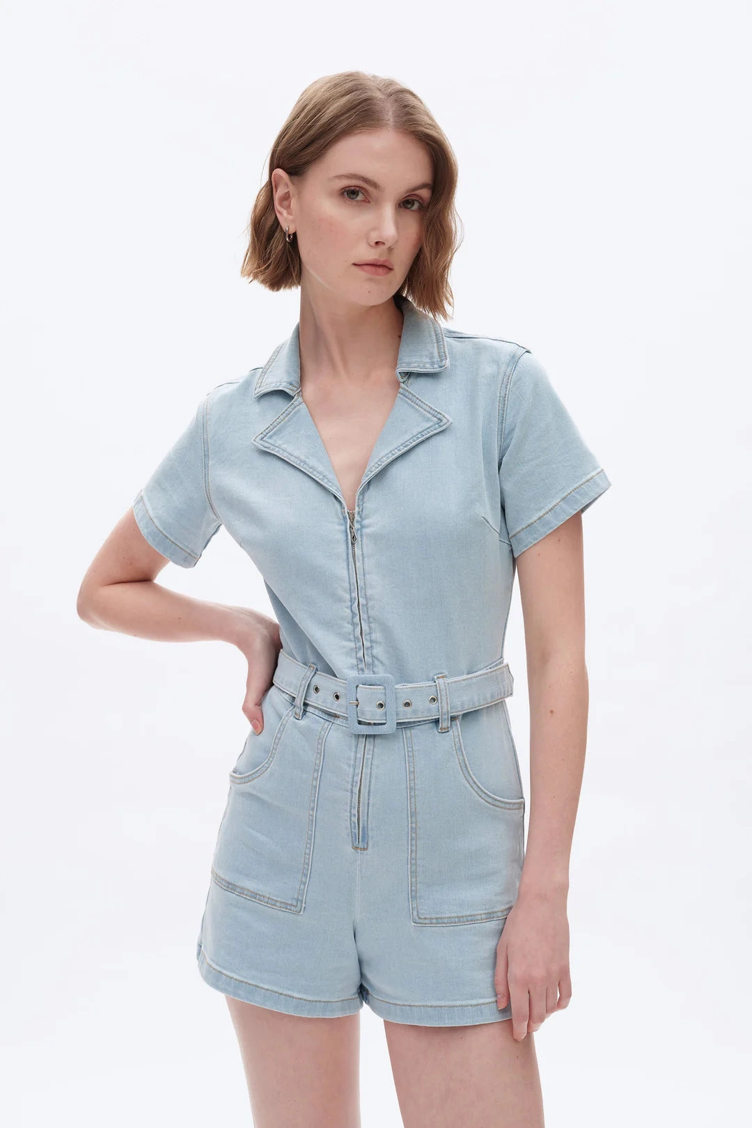 Mini Denim Romper - Light Blue Flattering Look