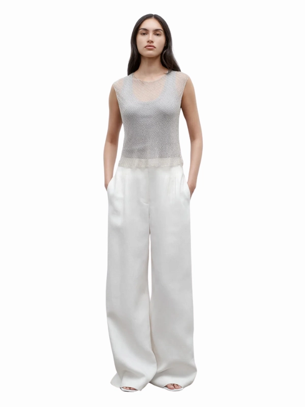 Mini Pleat Trouser in Ivory AdjustableWaistband