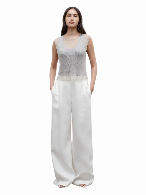 Mini Pleat Trouser in Ivory RecyclablePackaging