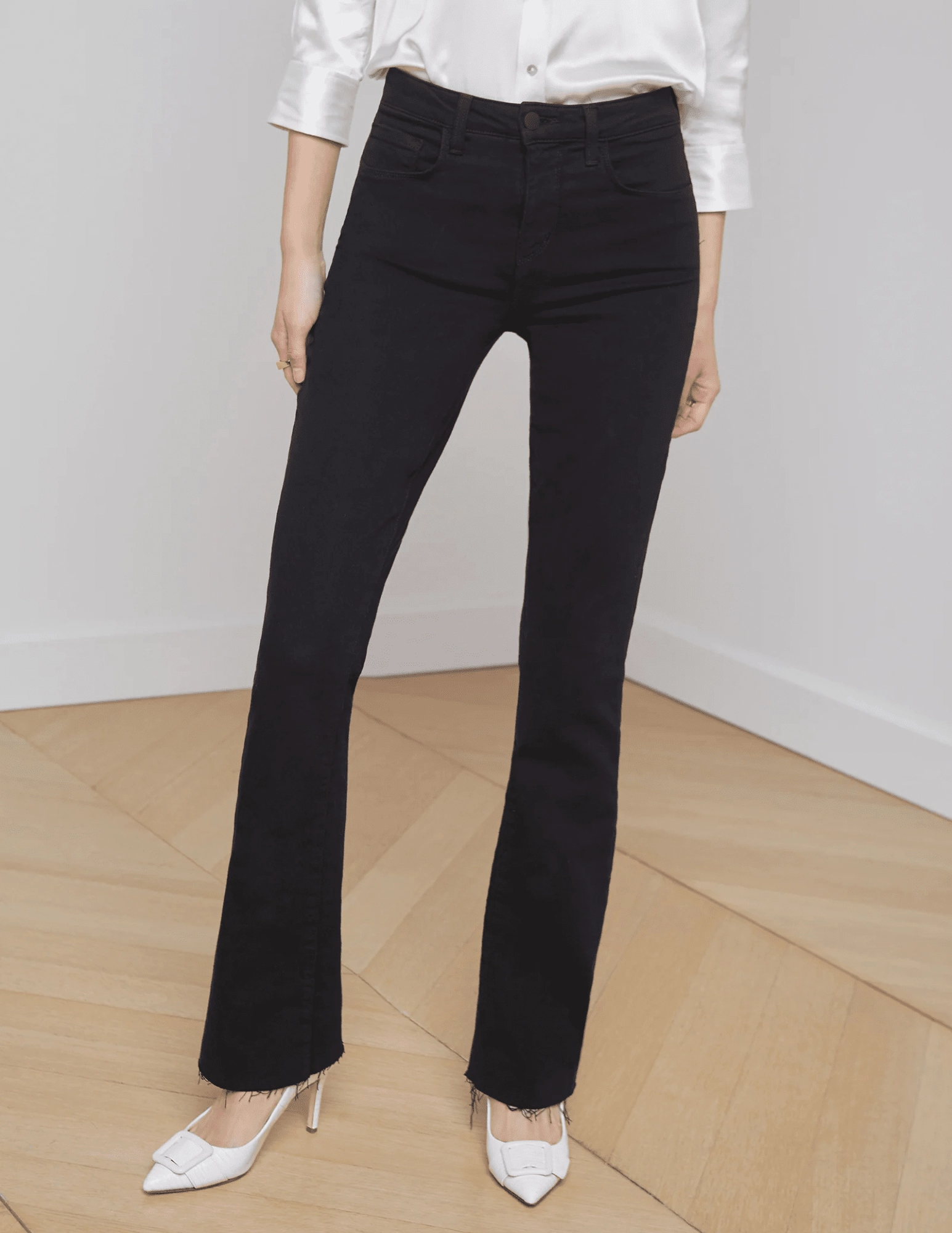 Mid Rise Structure L??AGENCE Ruth High Rise Straight Jeans In Noir