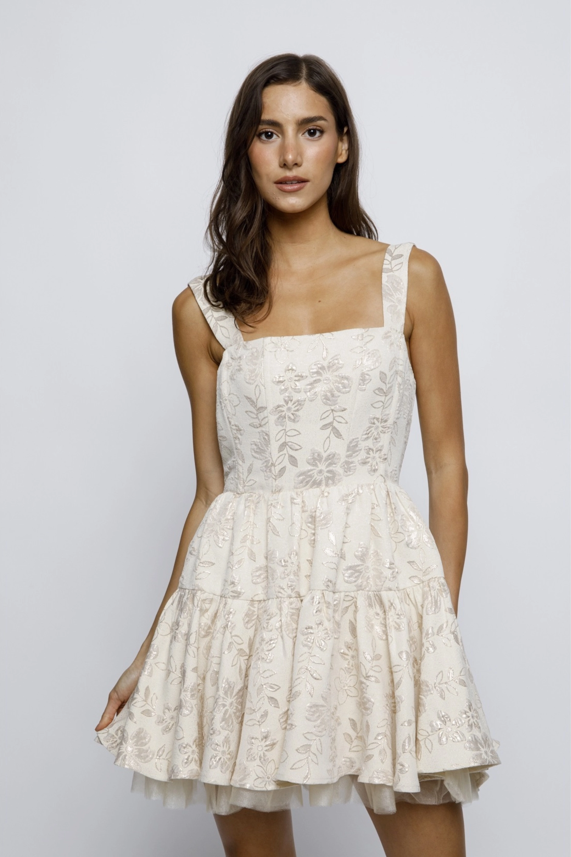 Ventilated Mesh Panels BreathableMaterial Metallic Floral Corset Dress