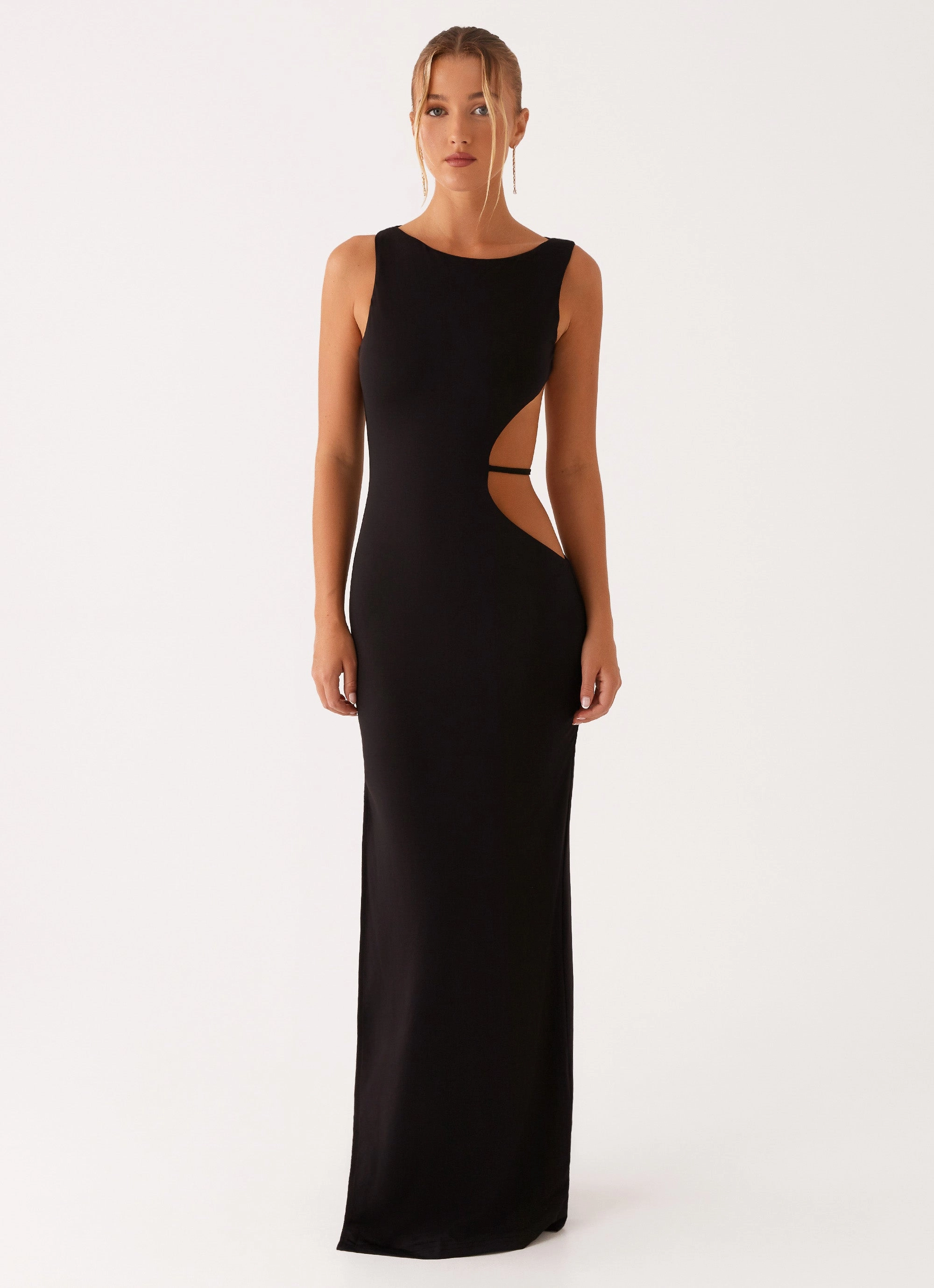 Sutton Maxi Dress - Black Textured Surface Sweetheart-Neck