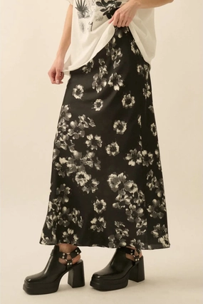 SnagResistant EthicallySourcedMaterial Black Floral Print Maxi Skirt